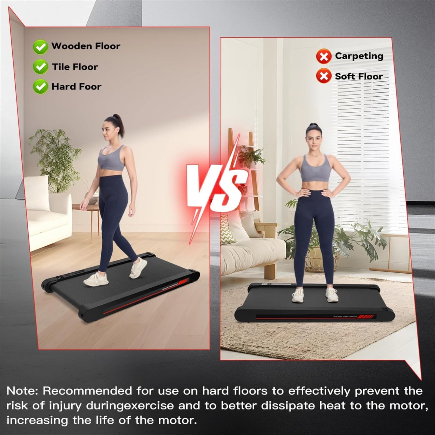Walking Pad Treadmill with APP, 3 in 1 Under Desk Treadmills, 2.5HP Low Noise Walking Vibration Pad with Remote Control,Portable Treadmill for Home Office, Red