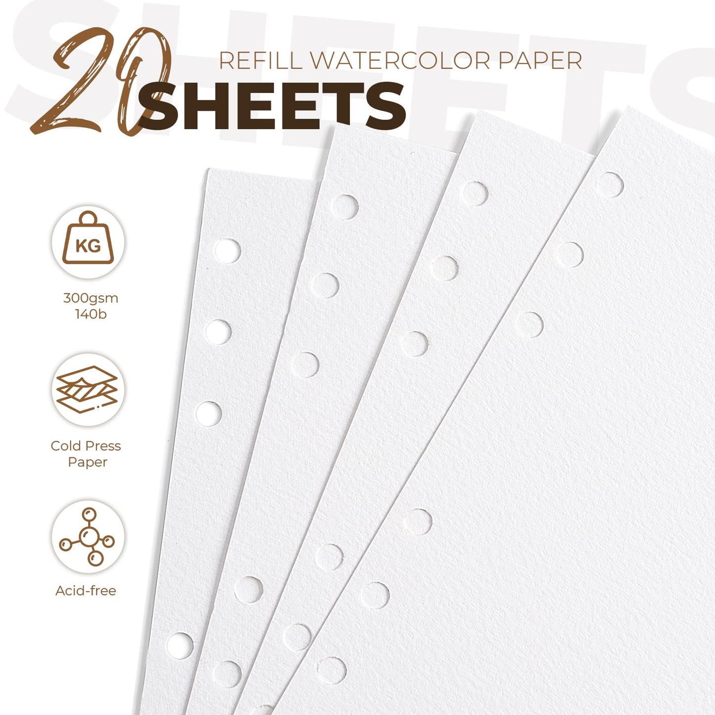 Fuumuui Watercolor Sketchbook Paper Refill - 20 Sheets 140 LB (300 GSM) Cold Pressed, Acid-Free Cotton Paper for Painting, Drawing, Art Journaling, Sketchbook As Travel Notebook - 5.6 x 8.2 inches