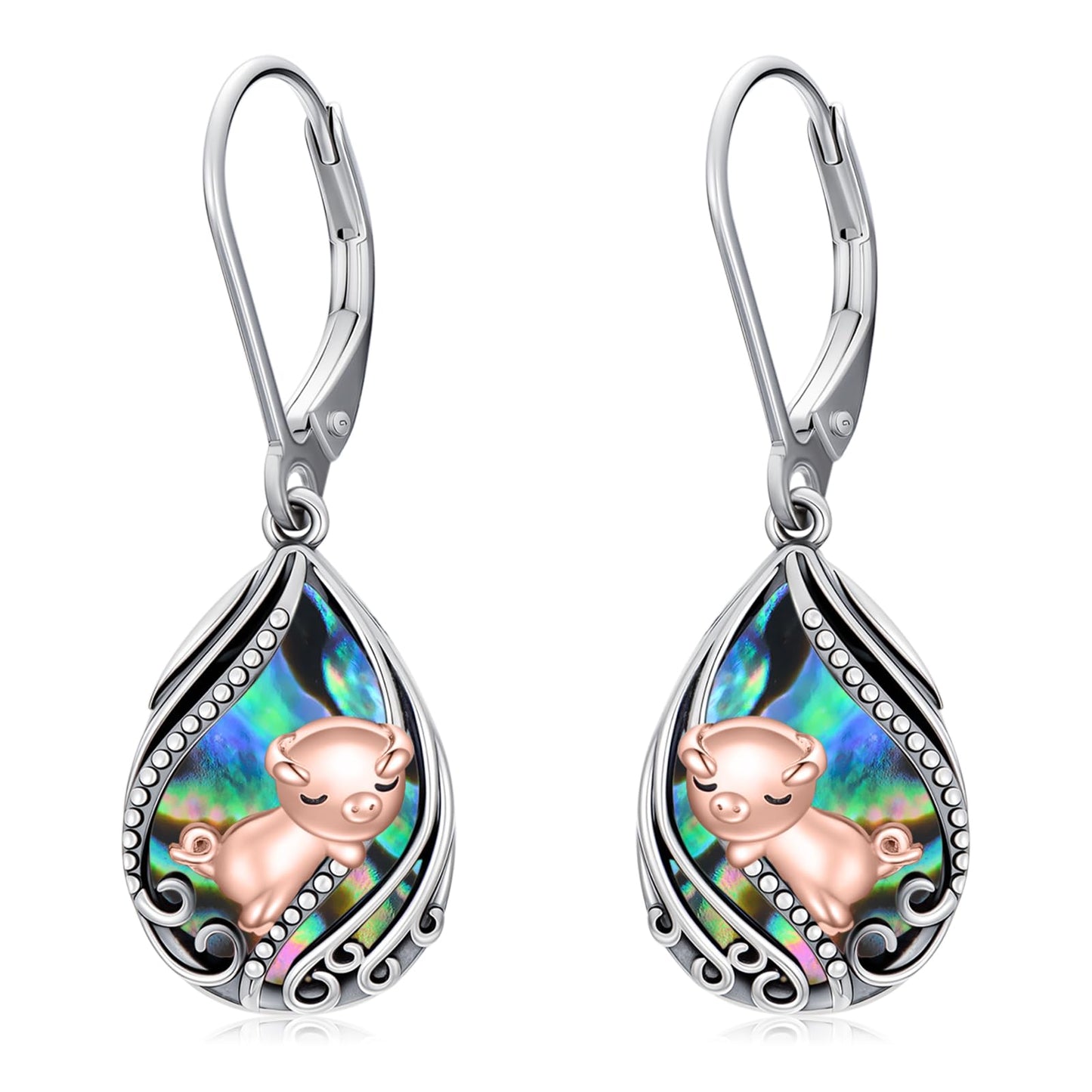 YYmqmq Pig Earrings for Women 925 Sterling Silver Abalone Pig Dangle Earrings Leverback Pig Jewelry Gifts for Women Girlfriend Mom Birthday Gifts