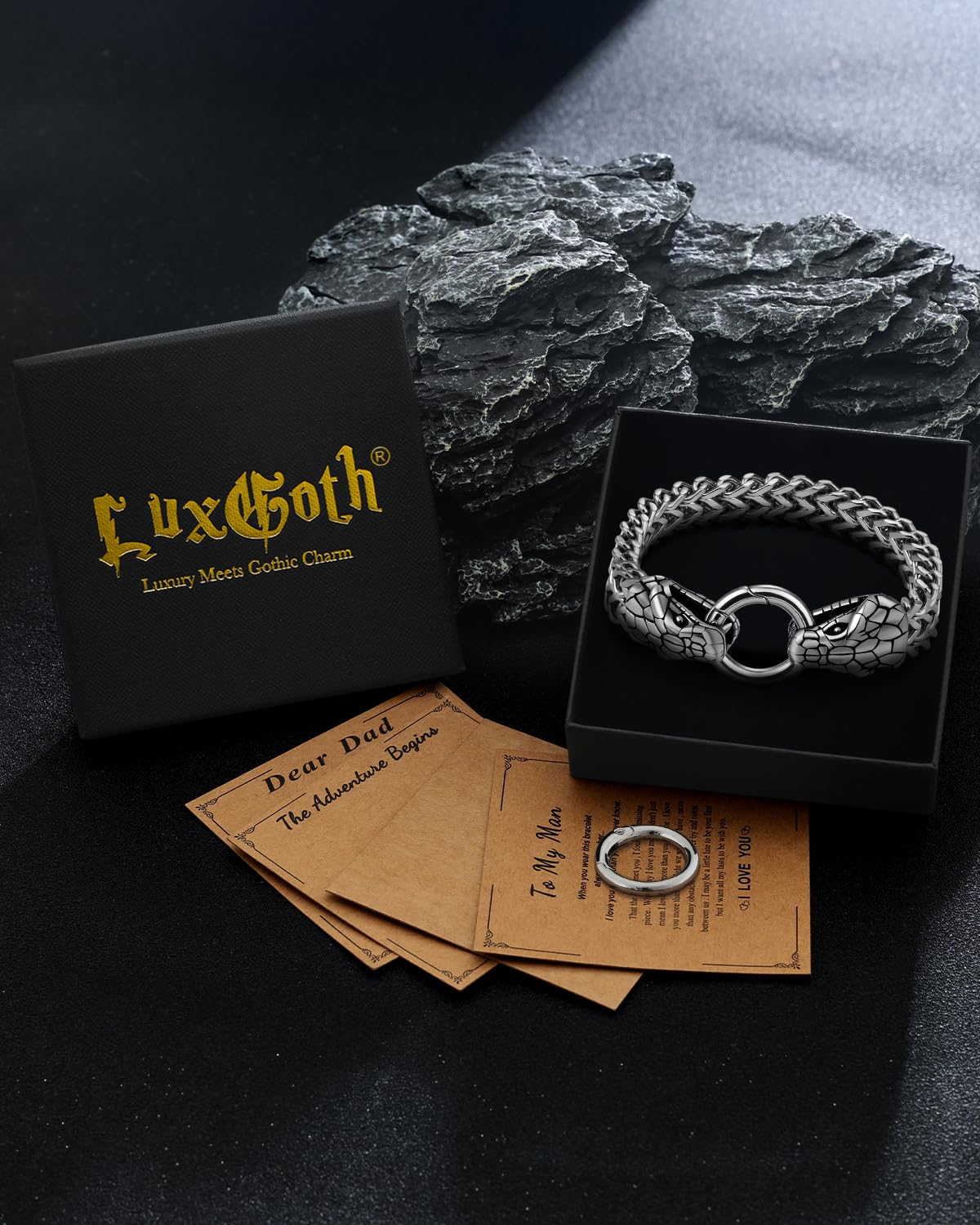 LuxGoth Stainless Steel Double Snake Heads Heavy Cuban Link Chain Bracelet Gothic Punk Rock Biker Vintage Viking Snake Franco Link Curb Bracelet Jewelry for Men Silver GTS-B1B45033
