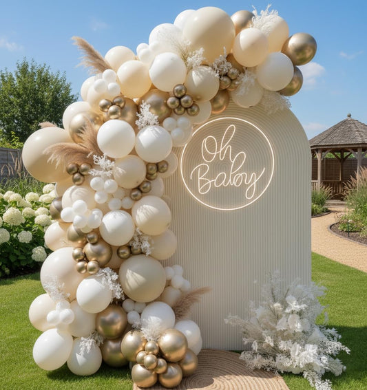 ADOINBY Sand White Gold Balloon Arch Kit, 140Pcs Beige Nude White Balloon with Metallic Gold Balloon Garland Kit for Boho Birthday Wedding Baby Shower Bridal Shower Engagement Prom Party Decorations