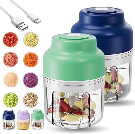 Household Electric Garlic Crusher, Electric Garlic Chopper, Mini Portable Veggie Chopper with 4/6 Stainless Steel Blades, Wireless Rechargeable Food Cutter for Garlic, Onion, Chili (2PCS-A,250ML)