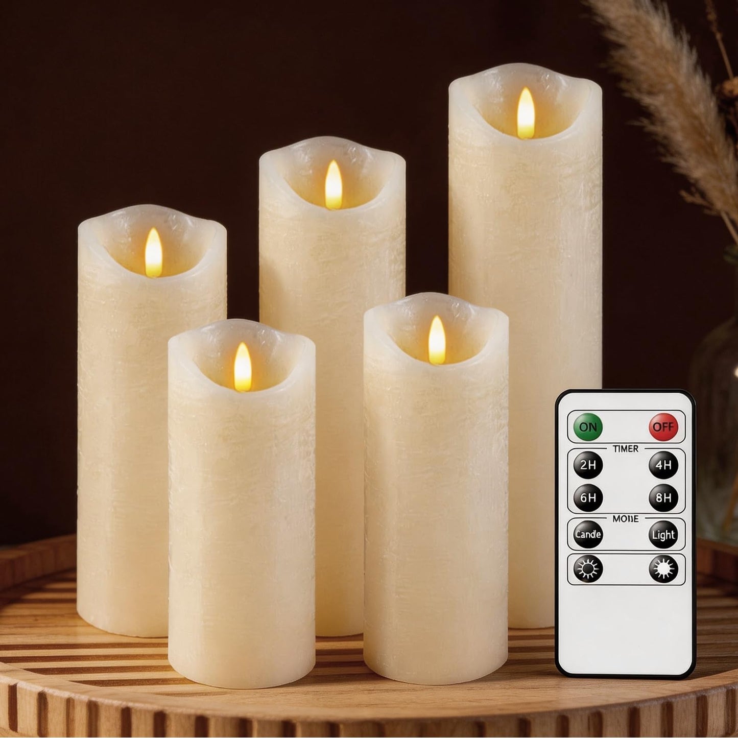 MiKoyi Flameless Pillar Candles with Remote, Battery Operated Candles Real Wax, [5-Pack] Fake LED Flickering flameless Candle with Timer Function for Room Home Decor (2.2" * 5/5.5/6/7/8"") - White"