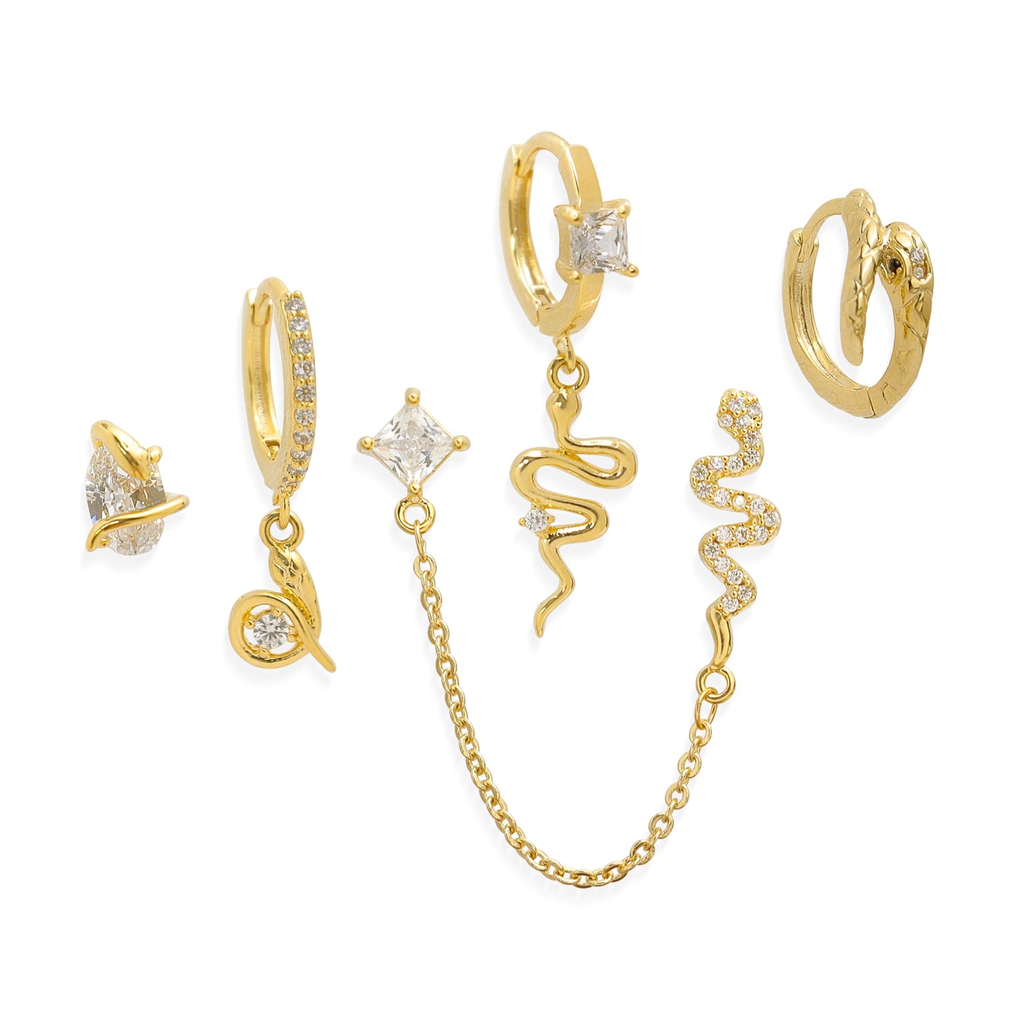 Frigotine Gold Snake Small Hoop Stud Earrings Stack Set for Woman, Dainty Sparkly Rhinestone Crystal Drop Multiple Piercing Cartilage Huggie Earing Holiday Prom Fashion Jewelry Gifts