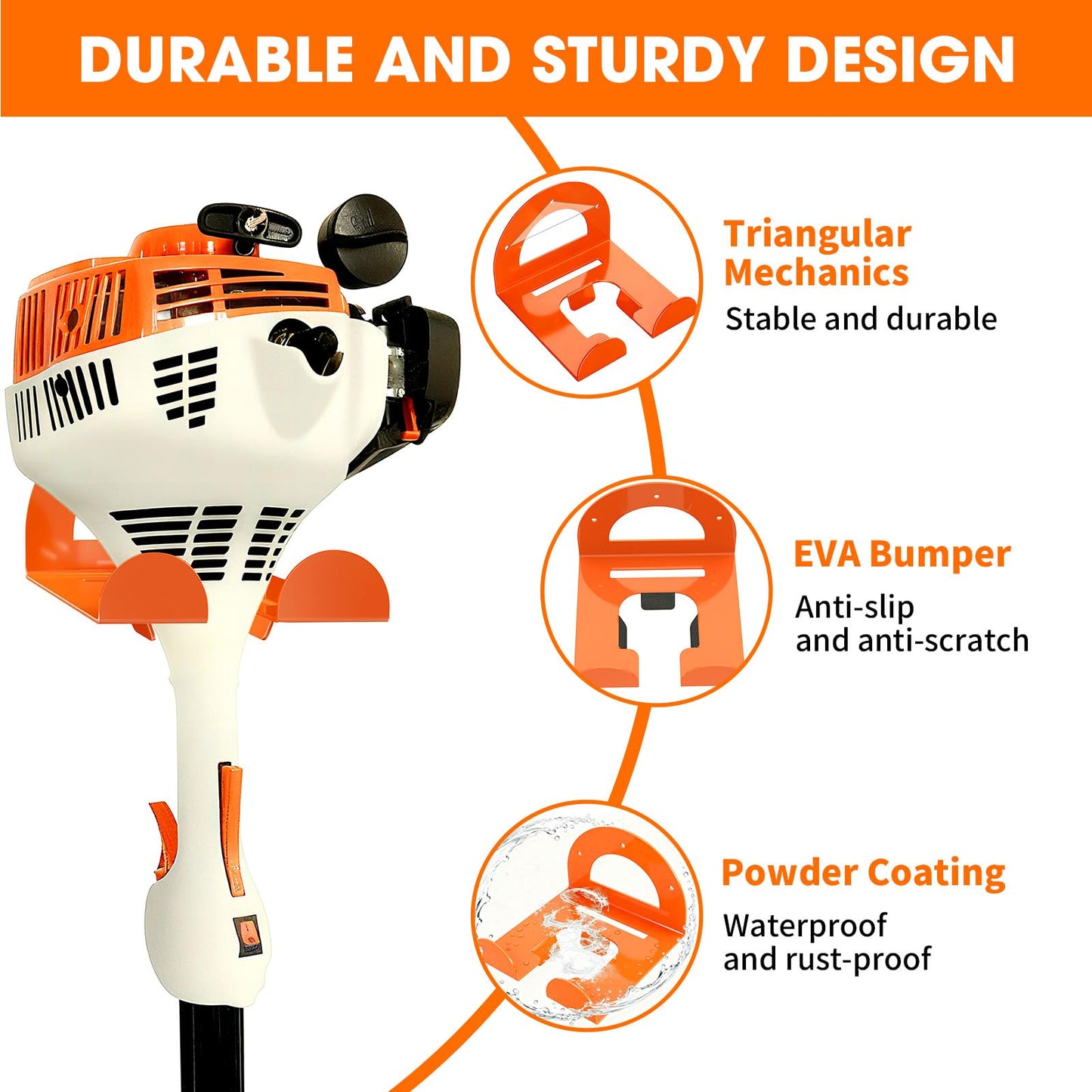 AURIKAR Weed Eater Hanger, Garage Organizer Trimmer Rack Wall Mount, Garden Power Tool Holder Garage Hooks for Grass Trimmer, Hedge Trimmer, Leaf Blower and Chainsaw Storage, 2 Pack