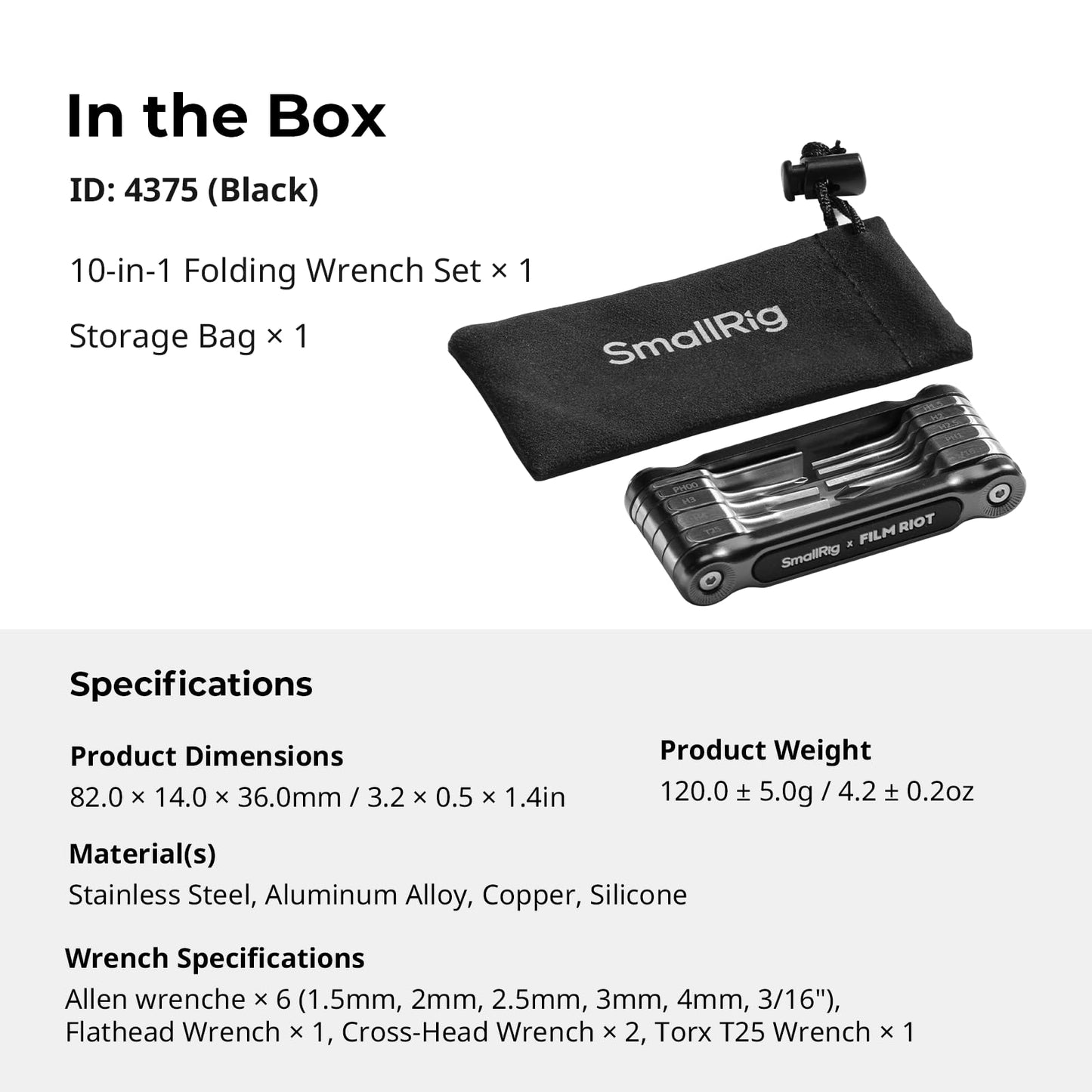 SmallRig x FILM RIOT 10-in-1 Folding Tool Set with Screwdrivers and Hex Key Wrenches, Multiple Angle Positioning, Portable and Compact Design (Black) - 4375