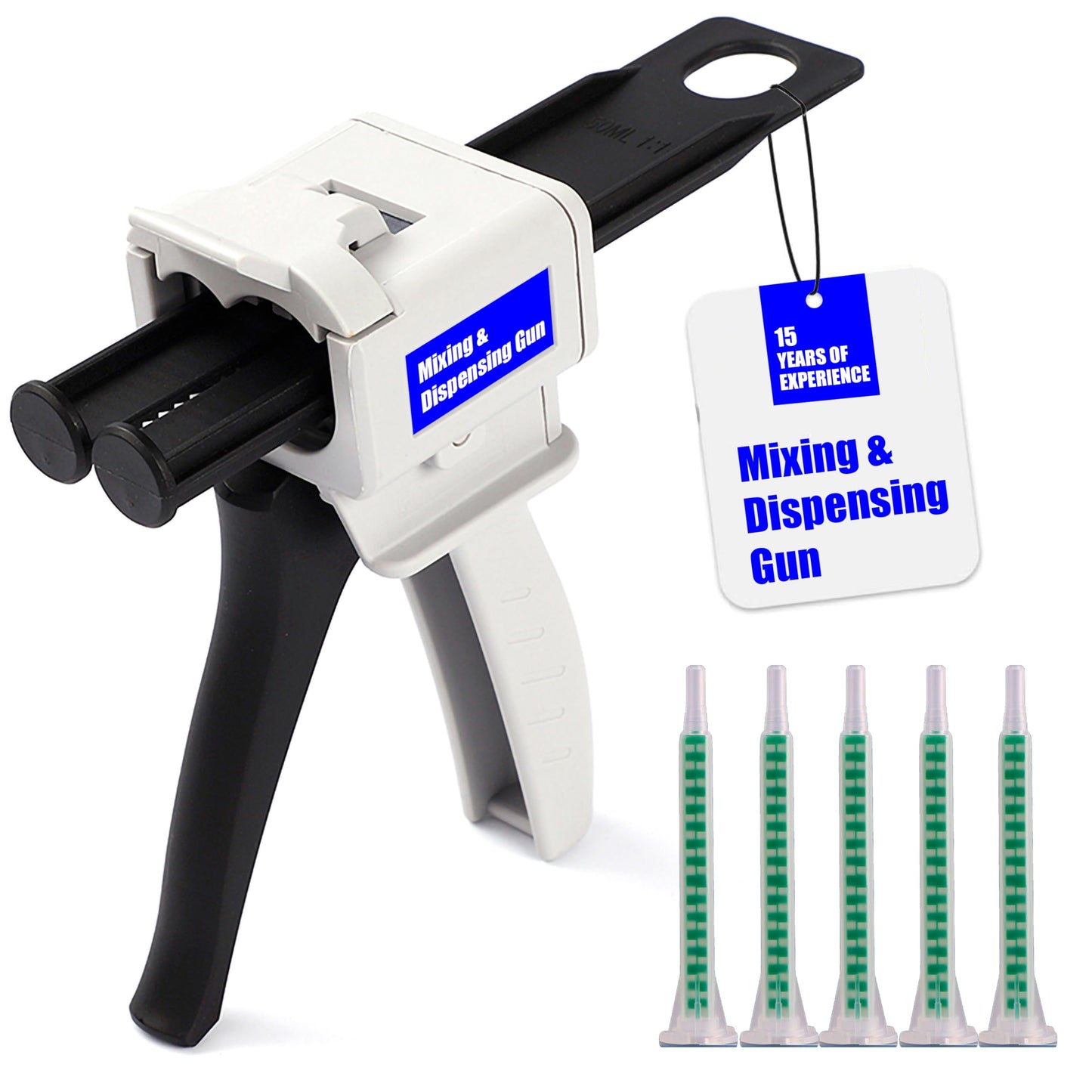 SoKalChw Mixing dispensing gun, Epoxy glue gun, AB Impression Material Gun ratio 1:1/2:1 for 50ml, Compatible with 3M adhesive 04747 cartridges and double cartridges, With 10 pcs 3.3in mixing nozzl