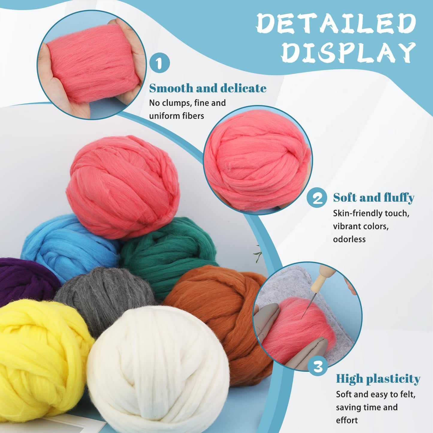 8 OZ Premium Merino Wool Roving, Soft Needle Felting Core Wool, Carded Felting Wool for Sculpting, Wool Dryer Balls & DIY Spinning, Ideal Felting Supplies for Beginners, Pink