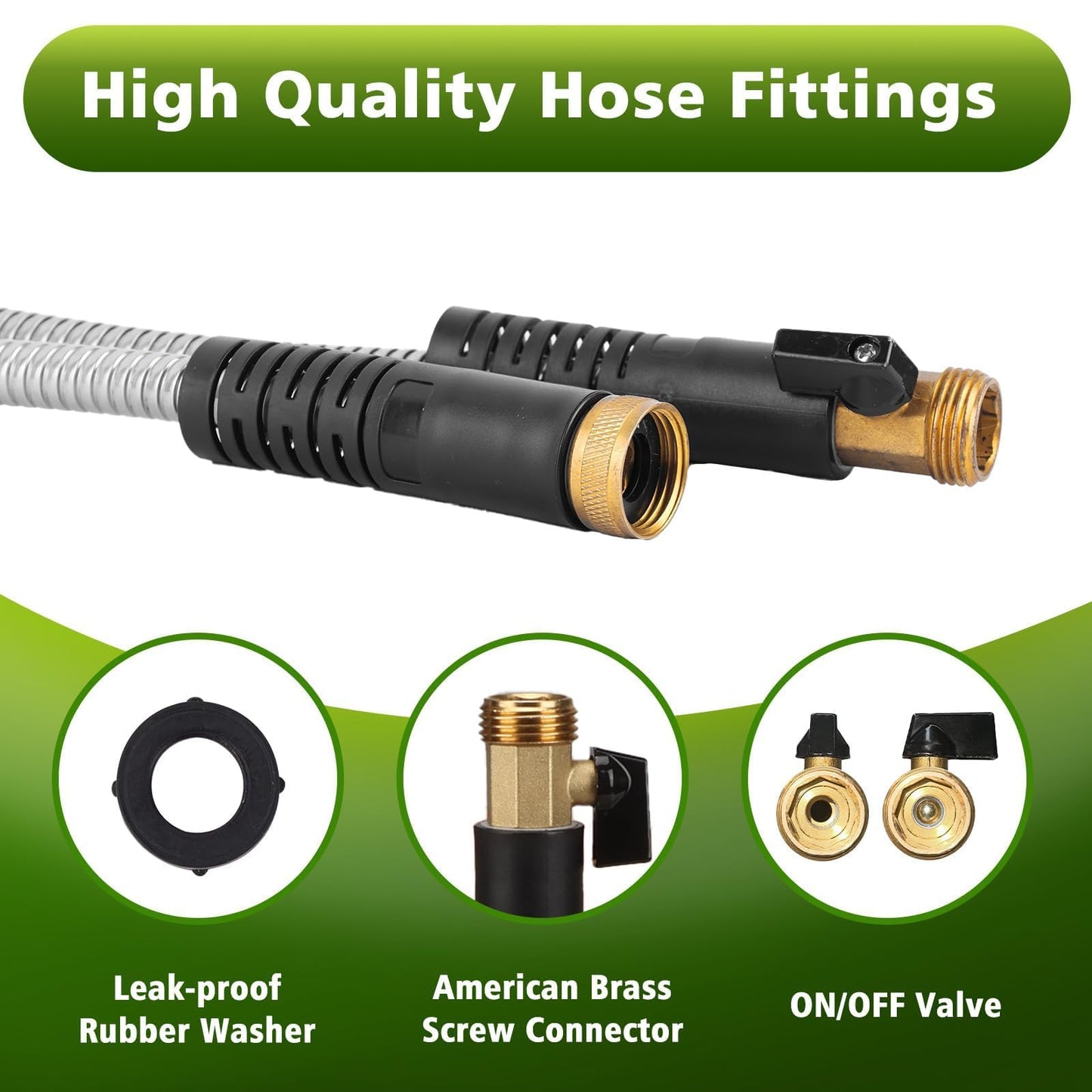 Svansea Metal Garden Hose 75ft Stainless Steel Hose Heavy Duty Flexible Water Hose with 10 Way Spray Nozzle 3/4 Solid Brass Fittings-Outdoor Yard Lightweight No Kink Leak Resistant Water Pipe