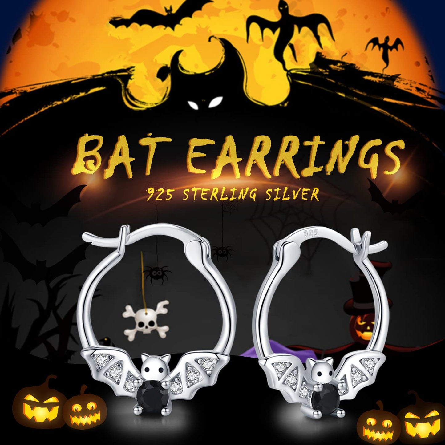 Bat Earrings 925 Sterling Silver Hypoallergenic Small Animal Huggie Hoop Earrings for Sensitive Ears Gothic Bat Jewelry Halloween Graduation Gifts for Women Daughter Her