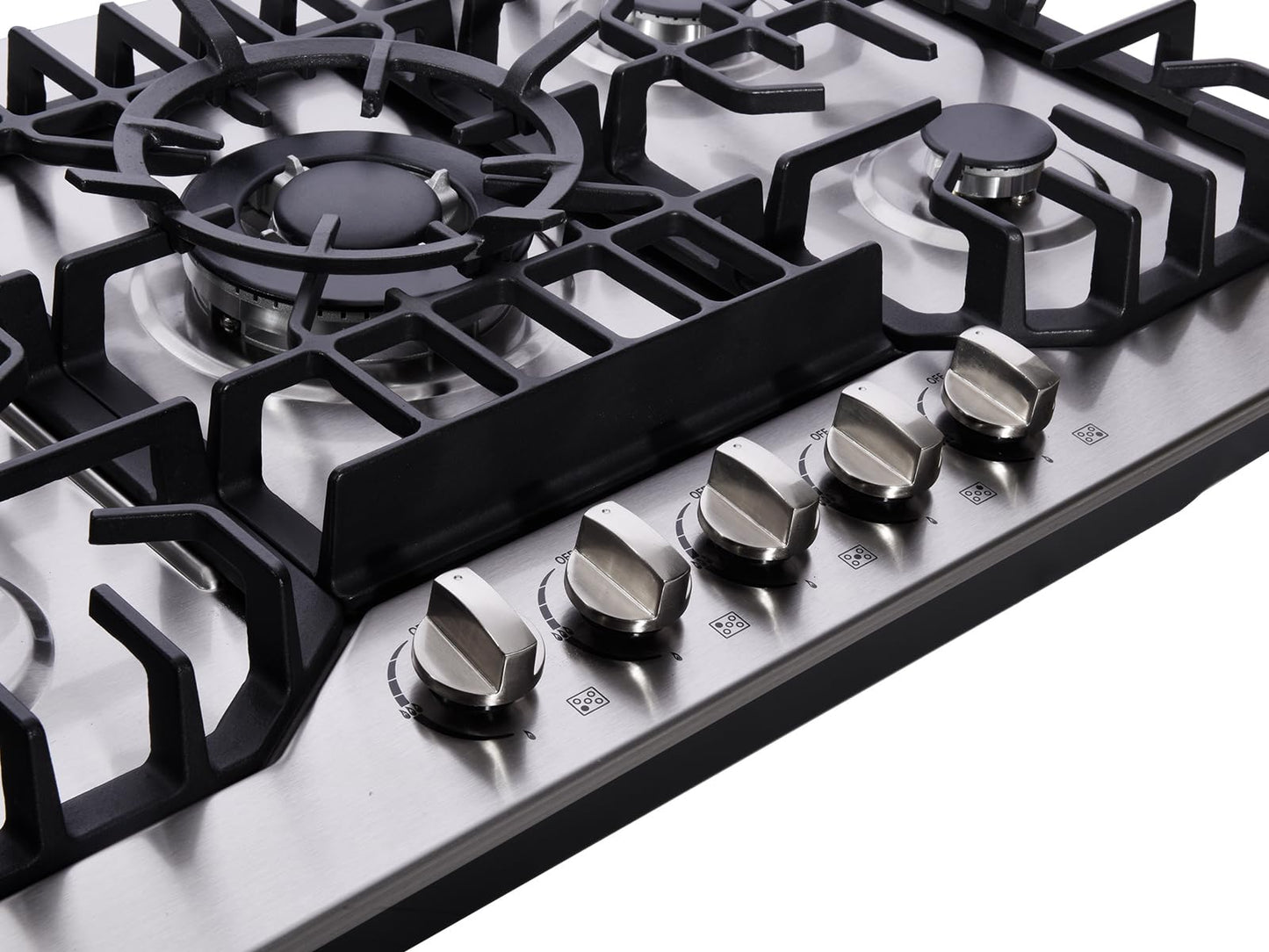 Deli-kit 30 Inch Gas Cooktop, Stainless Steel Built-in 5 Burners Stovetop Dual Fuel Gas Hob NG/LPG Convertible Gas Cooktop DK5712