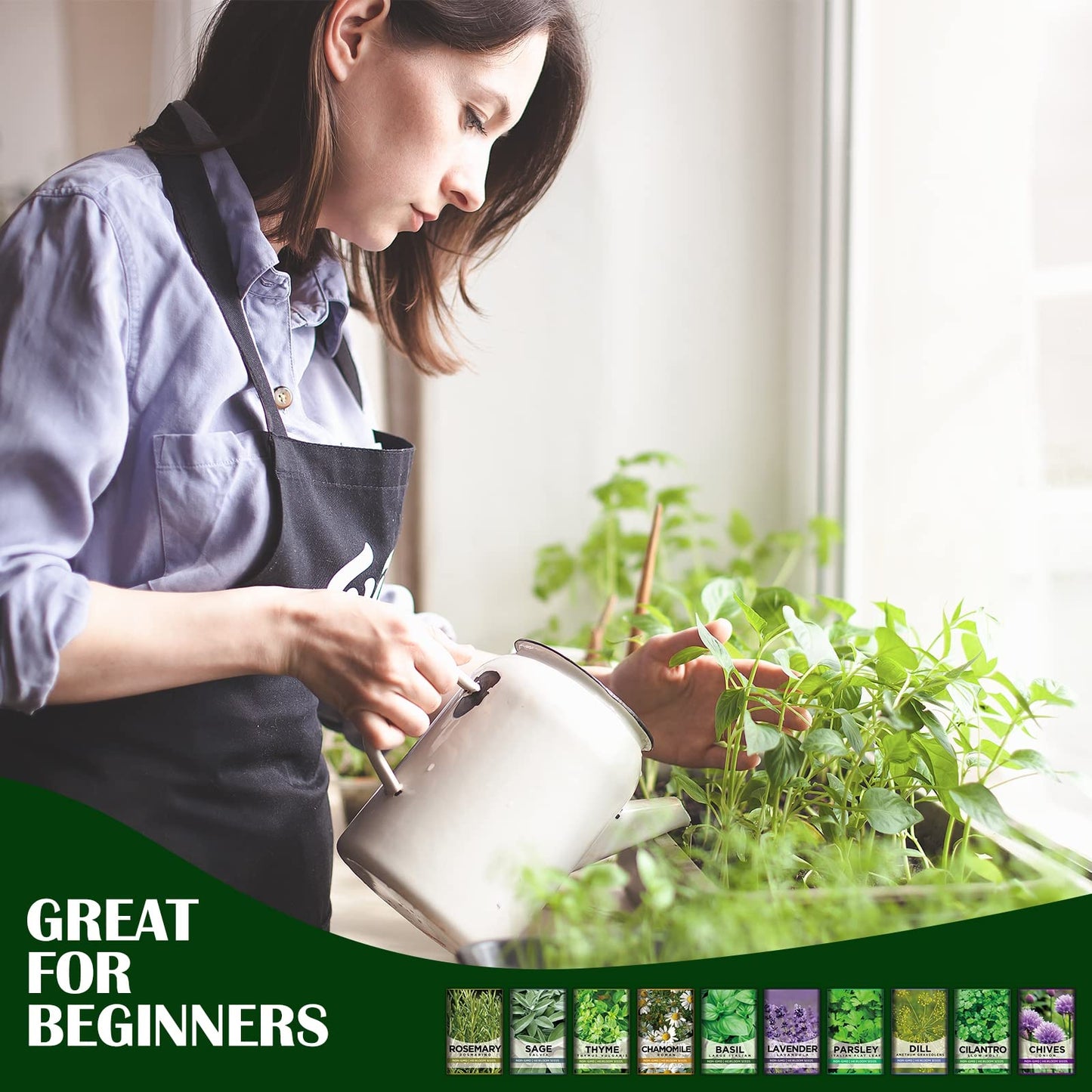 Meekear 10 Kit Non-GMO Growing into Thyme, Lavender, Chamomile, Dill, Chives, Cilantro, Rosemary, Basil, Parsley, Sage Indoor/Outdoor for Kitchen Windowsill Gardening Gift