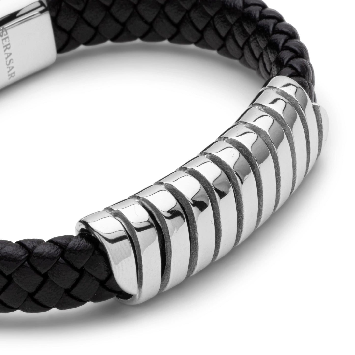 SERASAR Mens Silver Bracelets 23cm Bracelet Men Gift Box Genuine Leather Cowhide Braided Magnetic Clasp Multi Layer Wrap Rope Man Mans Male Band Jewelry Magnet Accessories