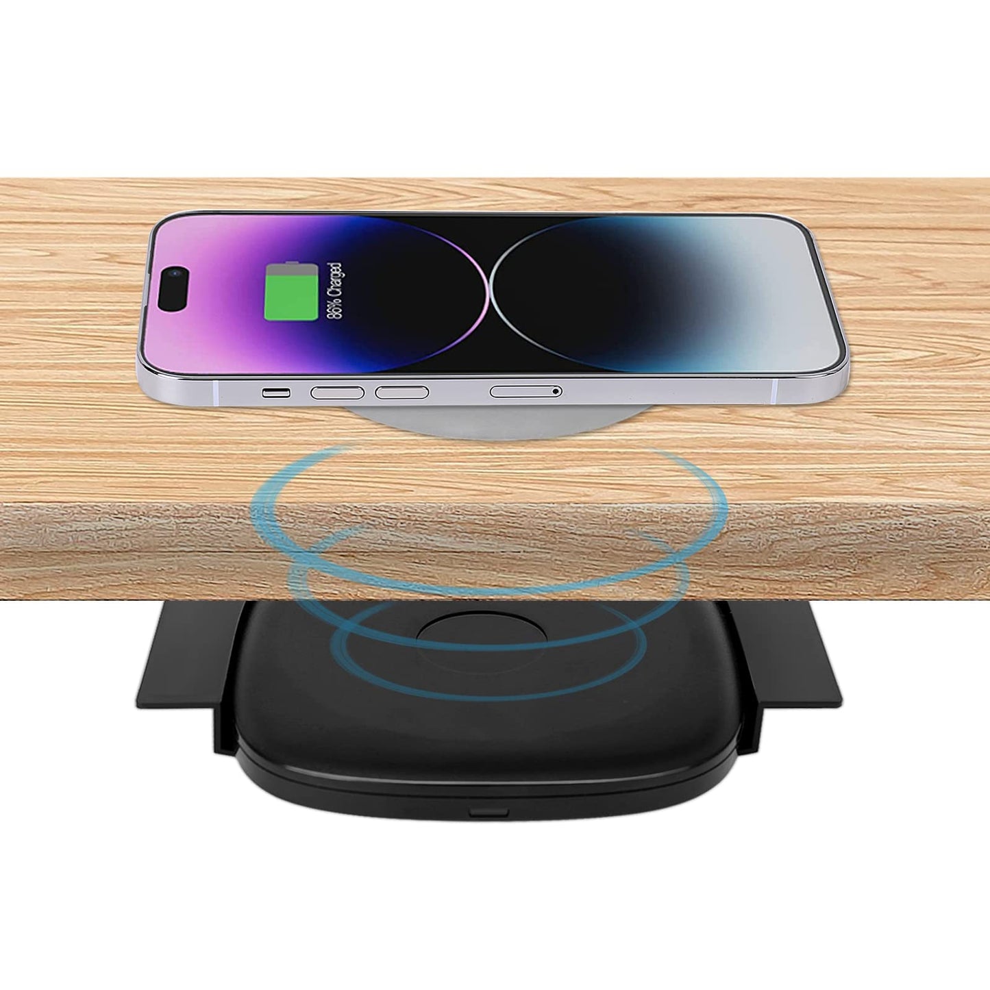 1.57"(40mm) NiiTTER Invisible Wireless Charger, Under Desk Wireless Charger, Under Counter Charging for iPhone 17/16/15/14/13/12/ Samsung Galaxy S25/S24/S23/S22/S21(Adapter Included)