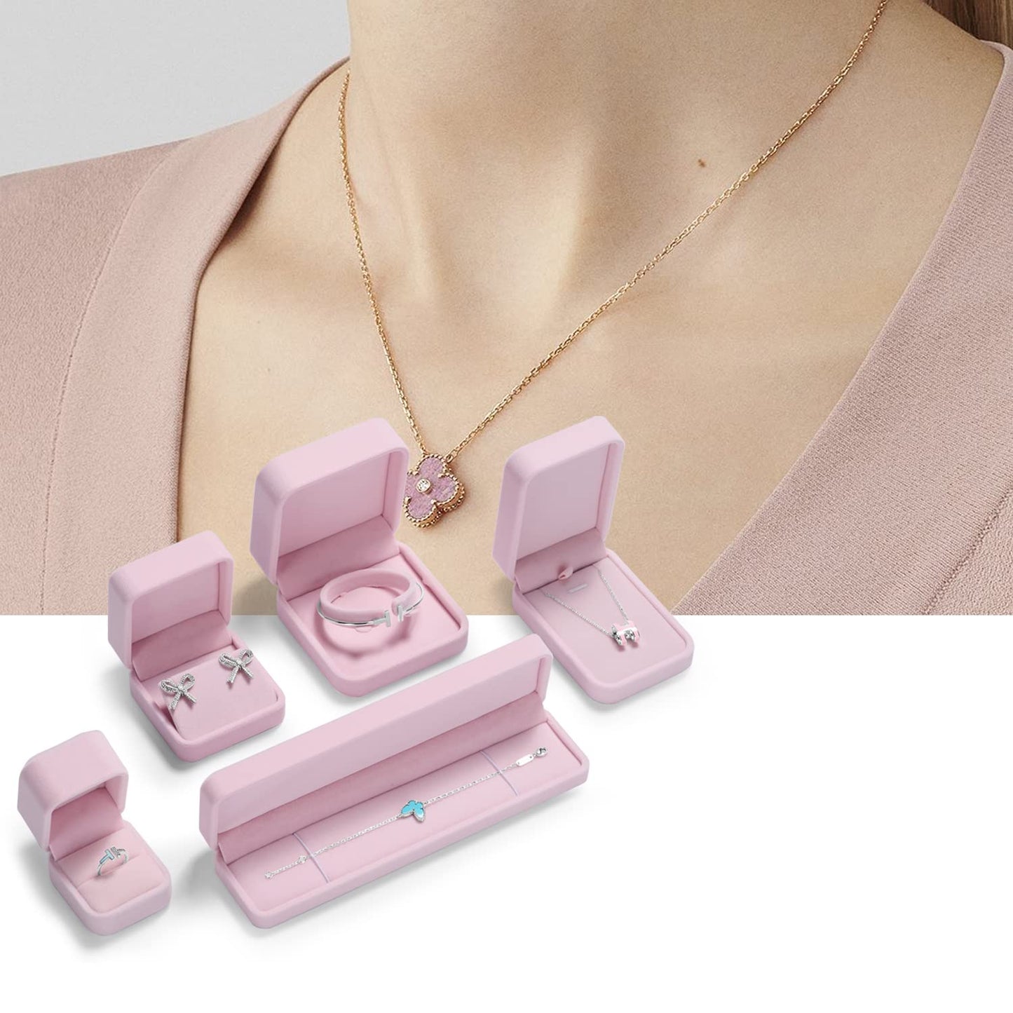 Oirlv Luxurious Velvet Necklace Storage Box Pendant Gift Case Jewelry Display Box for Anniversary Propose Christmas