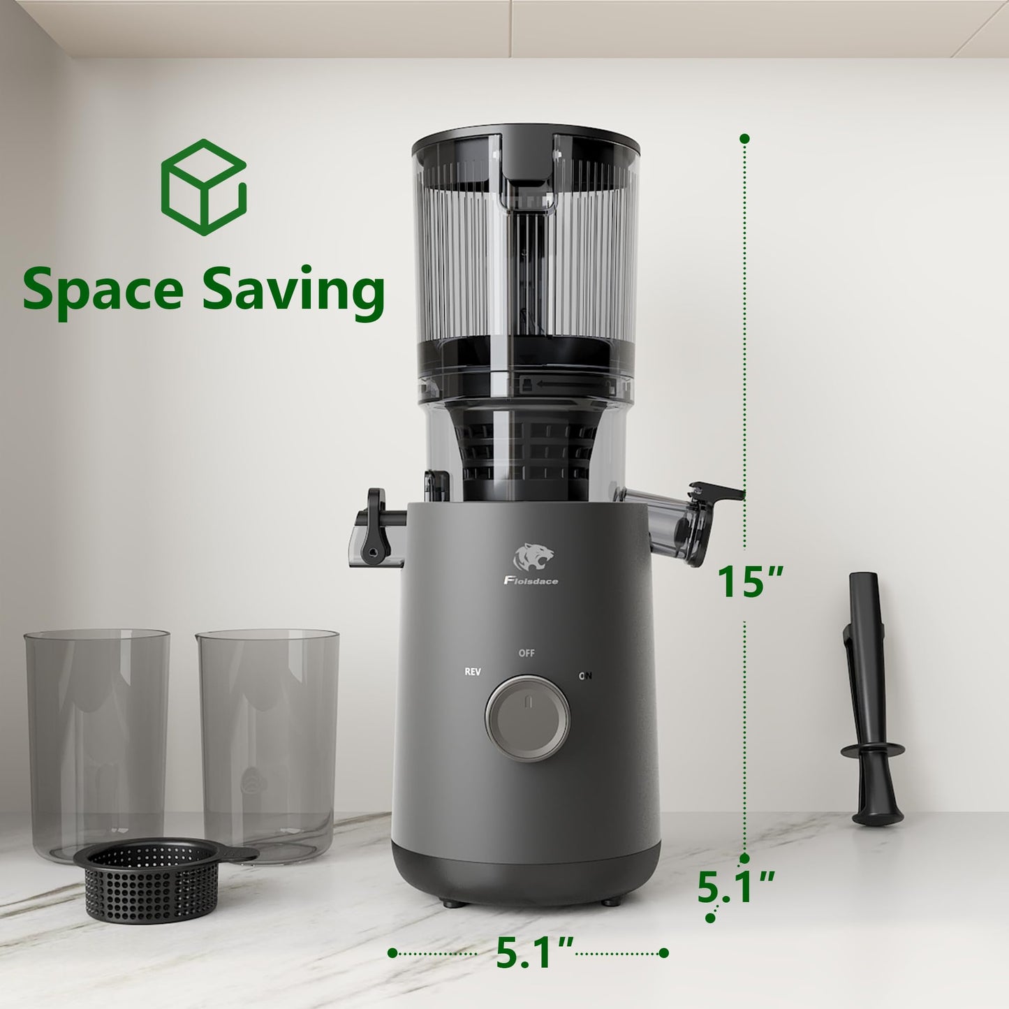 Juicer Machines, Cold Press Juicer with 5.3" Extra Large Feed Chute and Powerful AC Brushless Motor Fit Whole Fruits & Vegetable, High Juice Yield, BPA Free, Extra one Replace juicer strainer