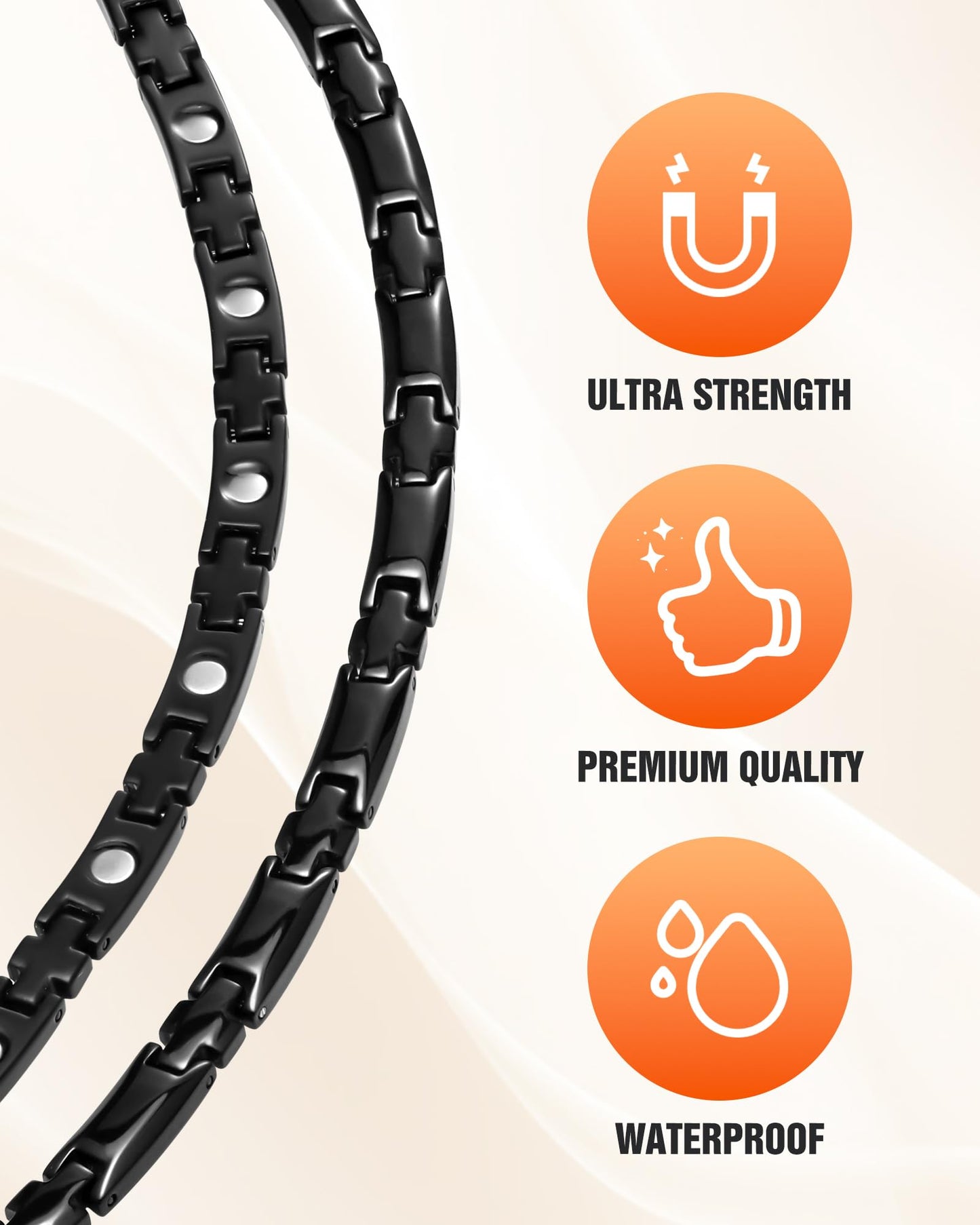 Jecanori Ultra Strength Magnetic Necklaces for Men & Women with 62 Magnets,Stainless Steels Mens Black Necklace