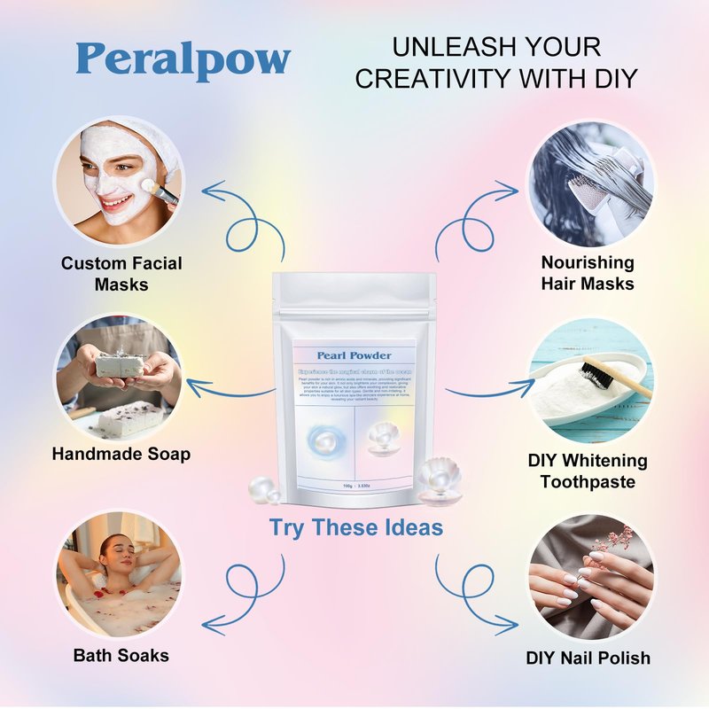 Peralpow Pearl Powder Organic, 100% Natural DIY Skincare - Brightens, Whitens Skin, Anti-Aging, Firms Skin, Minimizes Pores, Hydrates, Antioxidant, Enhances Elasticity, Soothes, 100g (3.52oz)