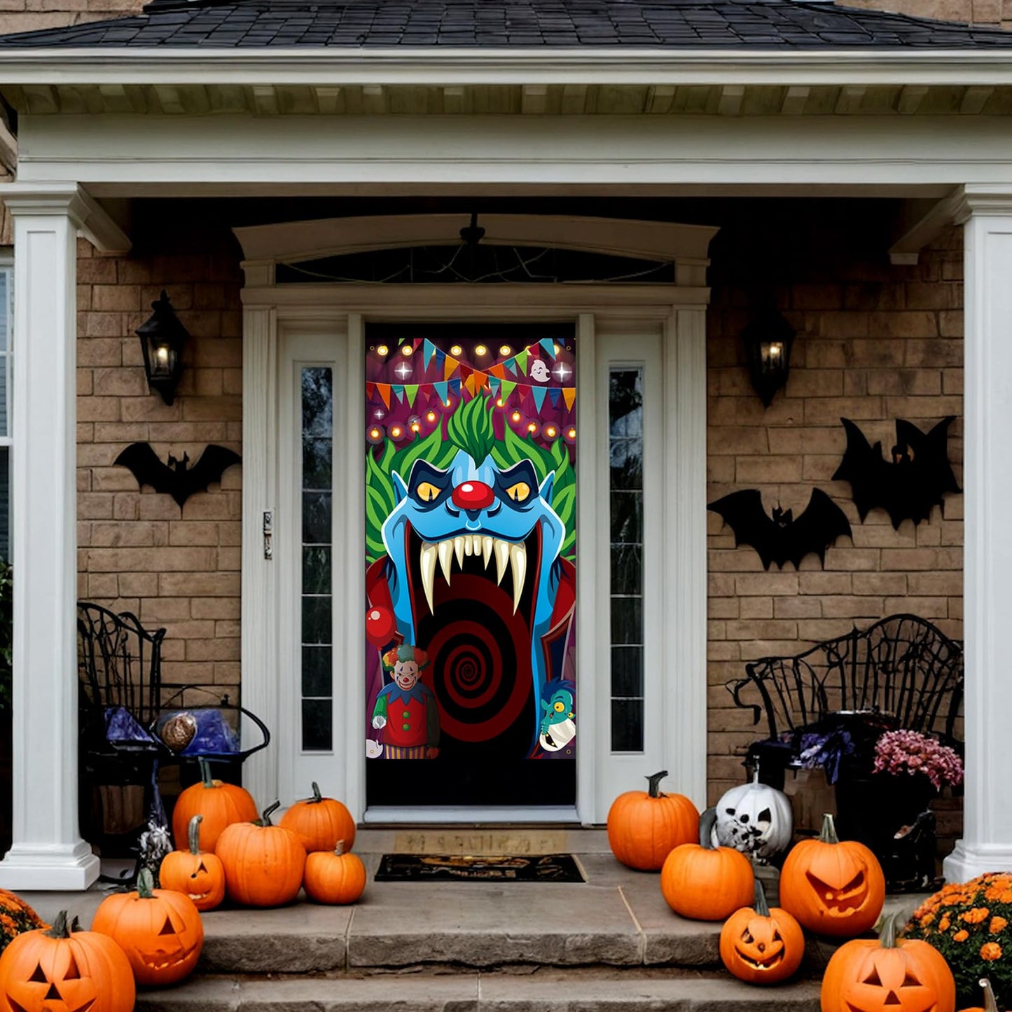 Halloween Circus Door Decorations Evil Clown Banner,Creepy Carnival Banner,Bloody Horror Tent Haunted House Kids Party Door Decorations.
