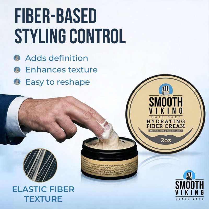 Smooth Viking Hydrating Fiber Cream for Men - Fiber Cream with Medium Hair Hold, Minimal Shine, 2oz - Hair Fibers for Thinning Hair, Flexible Mens Hair Cream for Natural Style