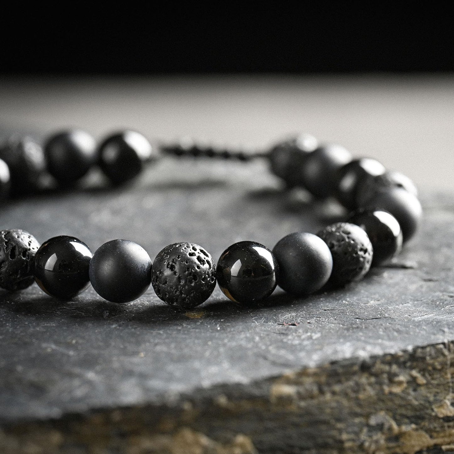 SAMXY Mens Bracelets Beads-8MM Black Onyx Obsidian Lava Stone Beads-3Pcs Handmade Natural Stone Crystal Healing Bracelet-Triple Protection Bracelet for Men Women Gifts