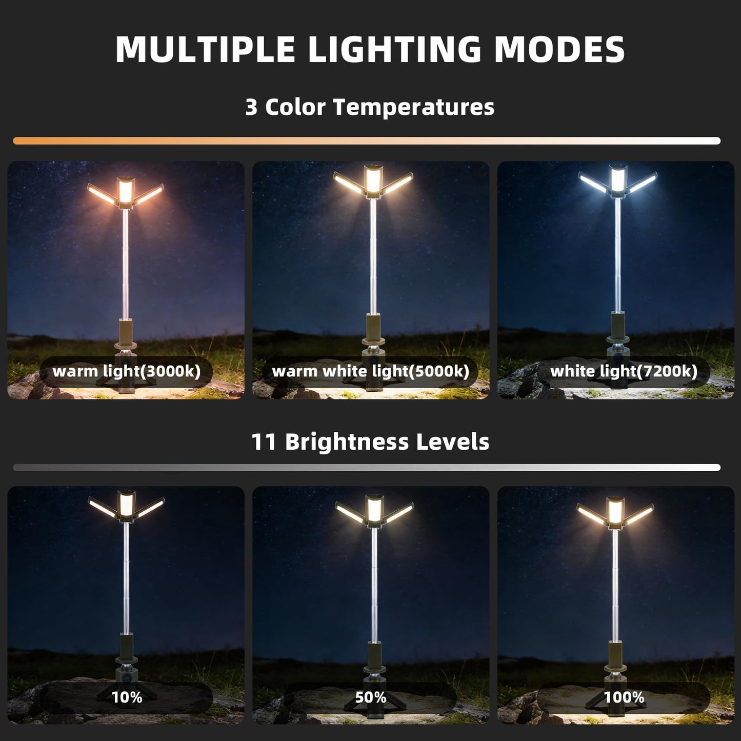 aiGear Telescopic Camping Lights, Rechargeable Camping Lights with Stand 14000mAh Collapsible Camping Lanterns Portable Flashlights IPX5 Waterproof for Camping Hiking Fishing Emergency Use