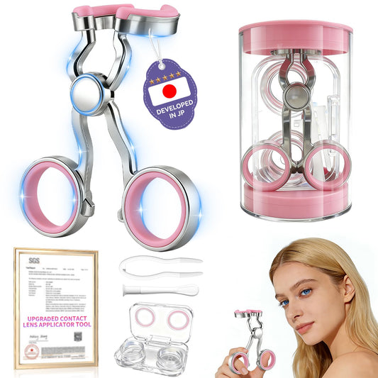 2026 Upgraded Contact Lens Applicator Tool【3-Step Easy Wear】【3.0 Precision Alloy & Natural Silicone】0 Shift, Ultra-Smooth Lens Insertion Removal Kit for Home Travel Use (Rose Pink)