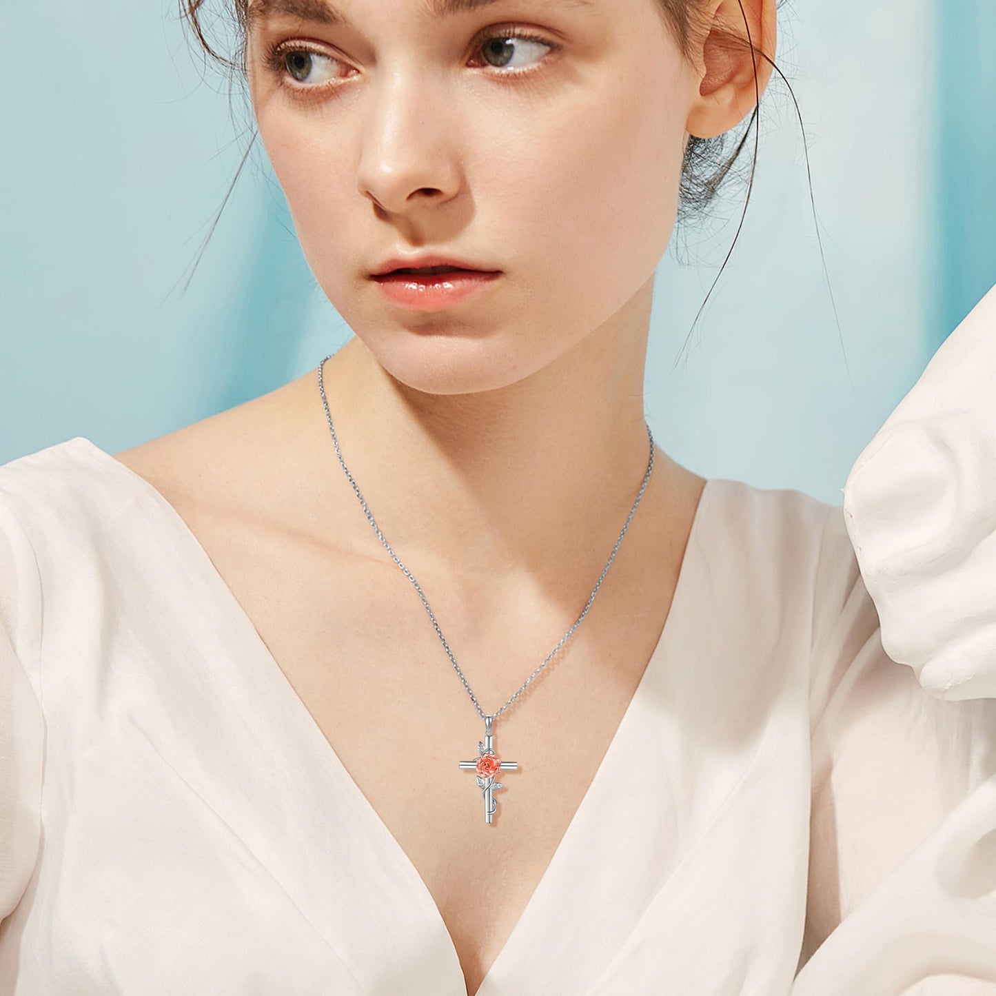 Violet Cross Necklace for Women 925 Sterling Silver Purple Violet Pendant Necklace February Birth Flower Jewelry Gifts