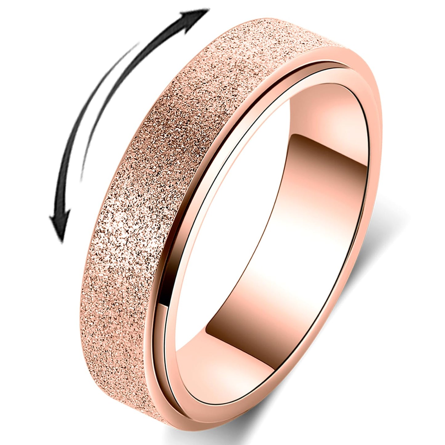 OreilleStar Anxiety Ring for Women Fidget Spinner Ring Fidget Toys Adults Titanium Stainless Steel Thumb Ring Rose Gold Size 9 6mm Wide