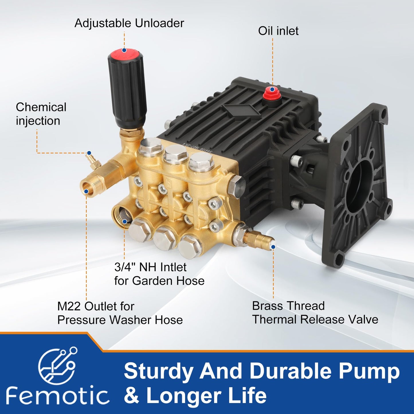 Femotic Pressure Washer Pump 1 Inch Shaft,Pressure Washer Pump 4400 psi,Power Washer Pump 4.8gpm 8-15 HP 22 Pounds Including Lubricant,Compatible with Simpson Honda Dewalt Troybilt