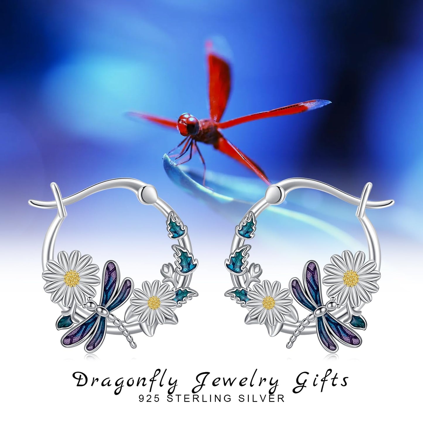 JUSTKIDSTOY Dragonfly Earrings 925 Sterling Silver Daisy Flower Hoop Earrings Jewelry Dragonfly Graduation Gifts for Women Daughter Her