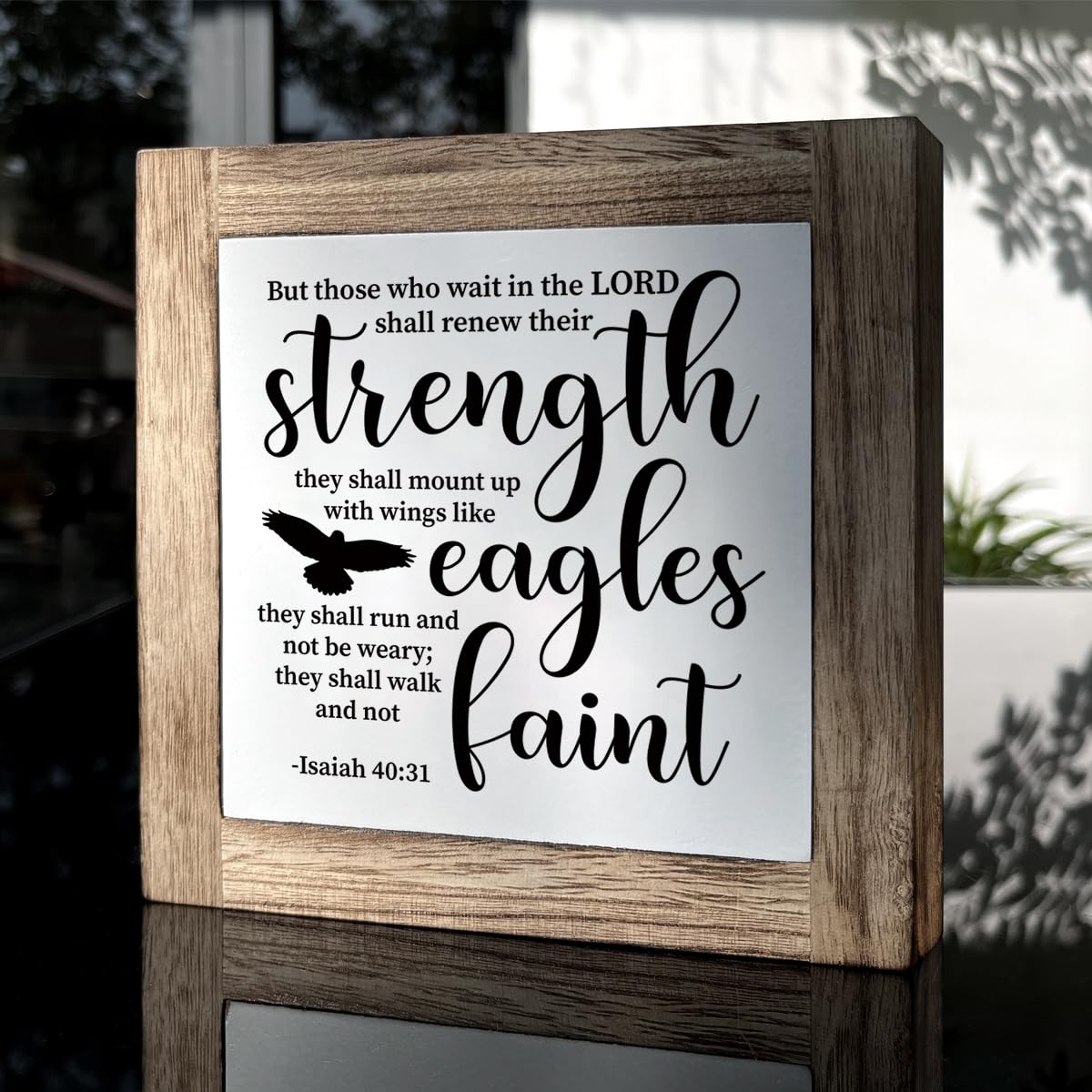 Christian Desk Signs, Motivational Home Office Decoration, Rustic Home Decor, Bible Verse Artwork Wooden Box Sign, Isaiah 40:31 Wood Signs, But Those Who Wait in The Lord Sign