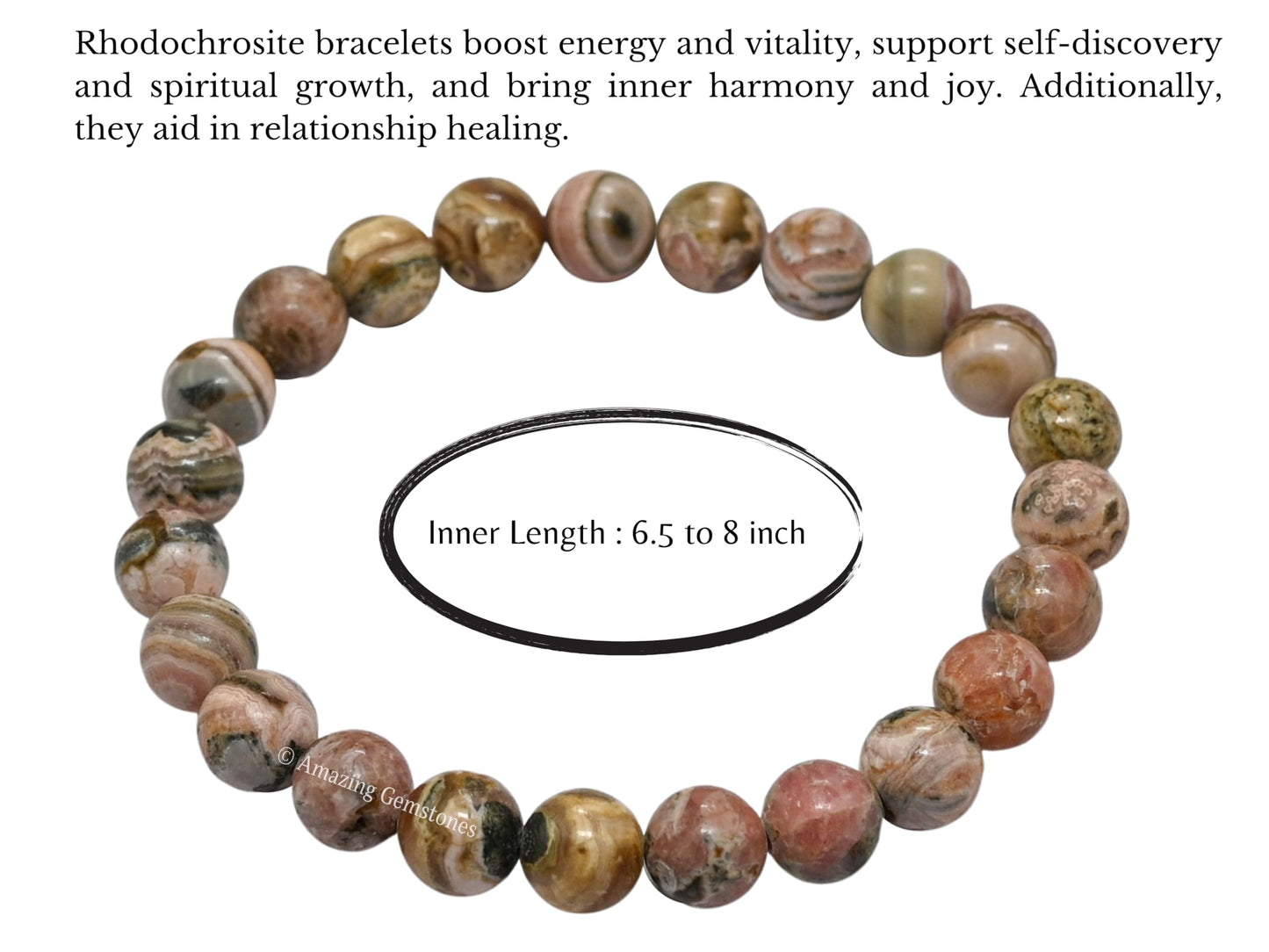 Amazing Gemstone Crystal Bracelet for Women Men's Gifts - Protection Healing Crystal Bracelet - 8mm Gemstone Beaded Stretchable Bracelet Pulseras Para Hombres Mujer Stocking Stuffers Mothers Day Gift (Rhodochrosite)