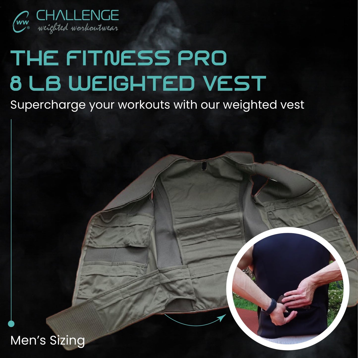 Challenge Weighted Workoutwear - Weighted Workout Vest, Compression Weighted Fitness Pro Vest, Strength Training Weight Vests with ⅛’ Thick Weights, Weight Vest Holds Up to 16 Lbs, Small