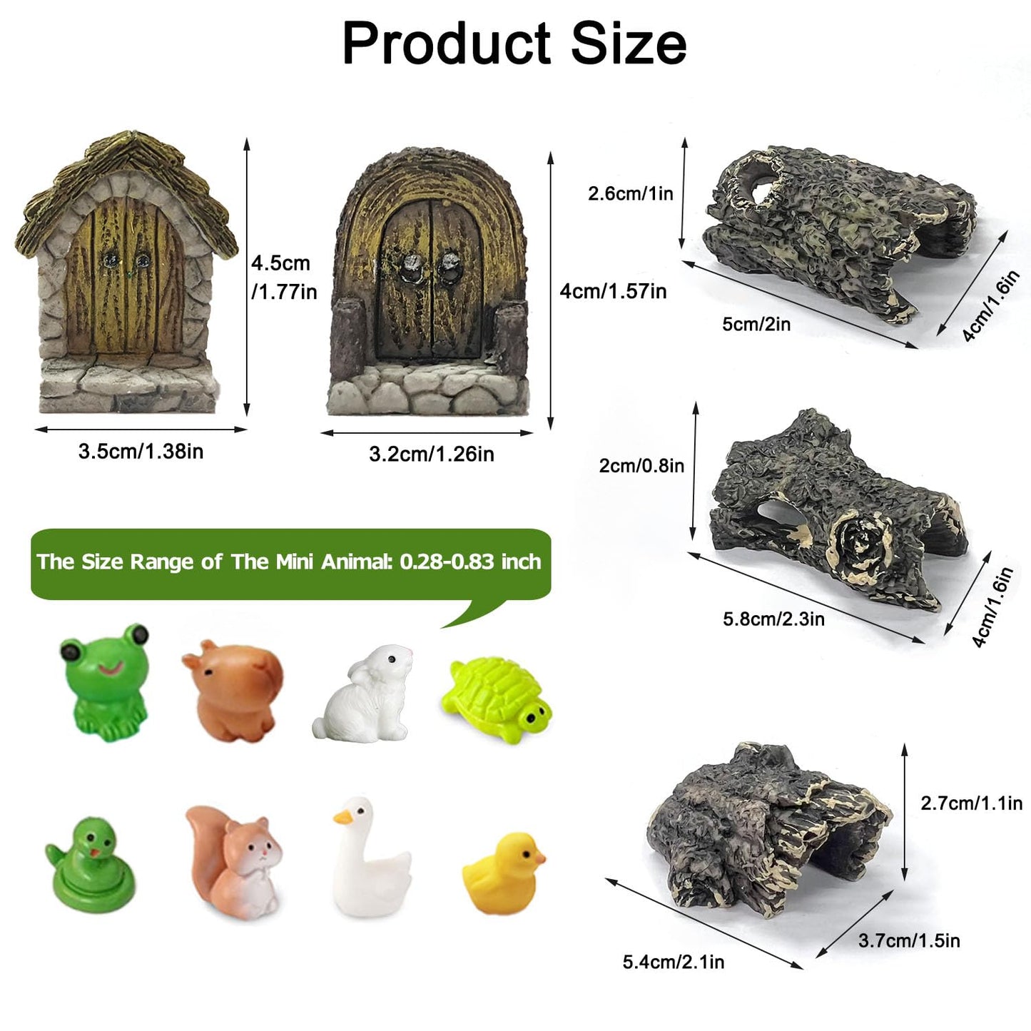 QuarenDen 42 Pcs Miniature Fairy Garden Accessories, Fairy Door, Miniature Tree Stumps and Tiny Resin Animal with Moss for DIY Craft, Lawn, Fairy Garden Decor