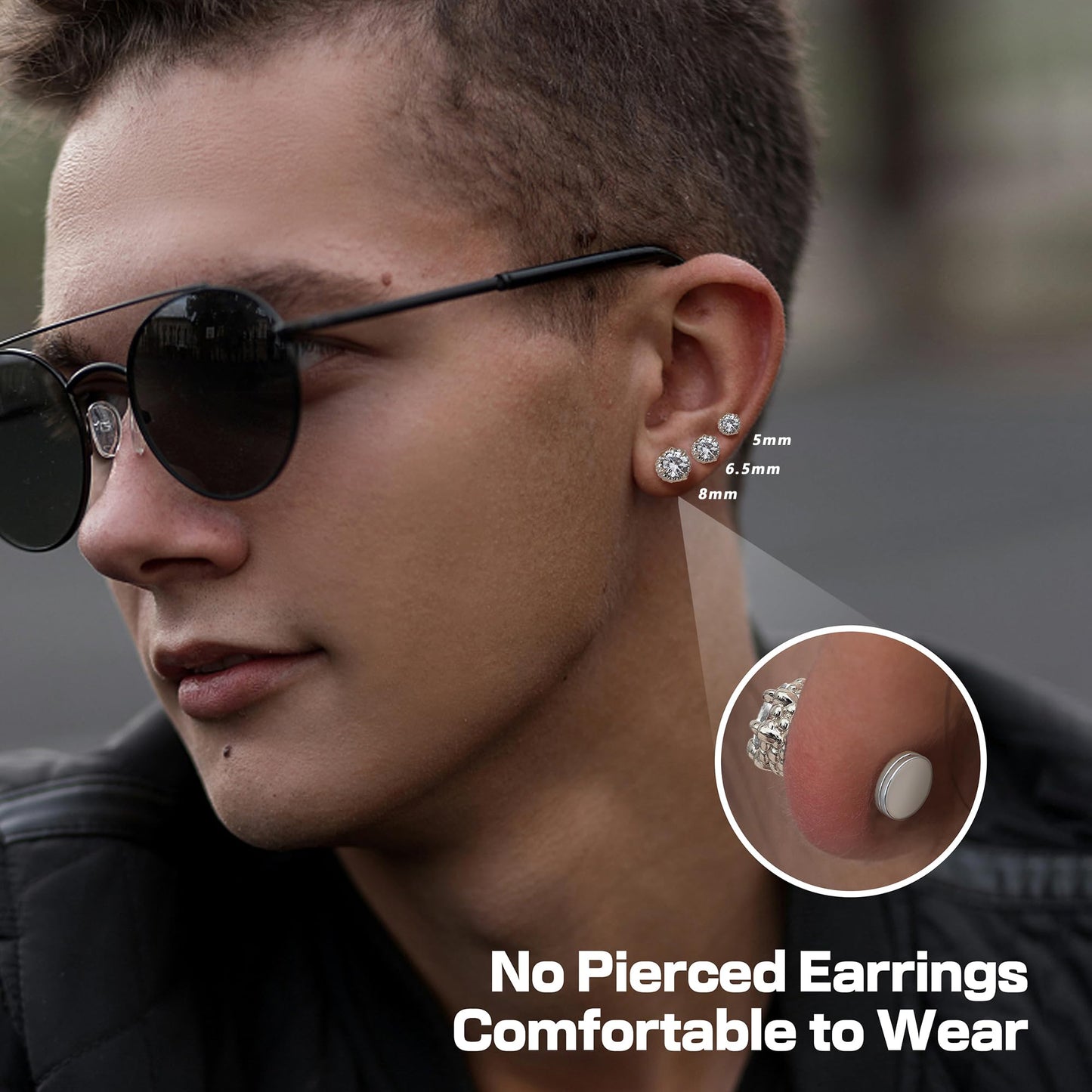 GEMQUEEN Magnetic Earrings for Men Women - 5A Shiny CZ Dragon Claw Punk Hypoallergenic Stainless Steel Non Piercing Clip on Fake Earrings Studs Silver 8MM Not Easy to Fall