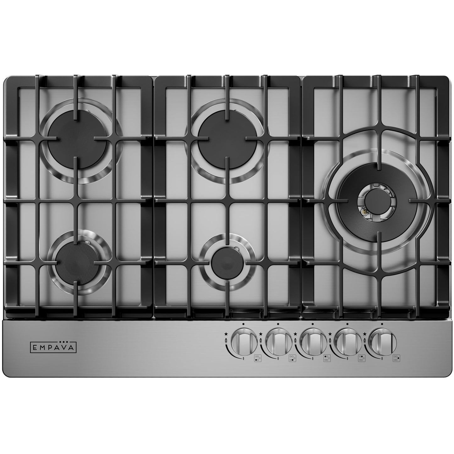 Empava 30 Inch Built-in Gas Cooktop with 5 Sealed SABAF Burners, Stainless Steel Surface, Ion Ignition, LPG/NG Convertible, Dishwasher Safe Grates