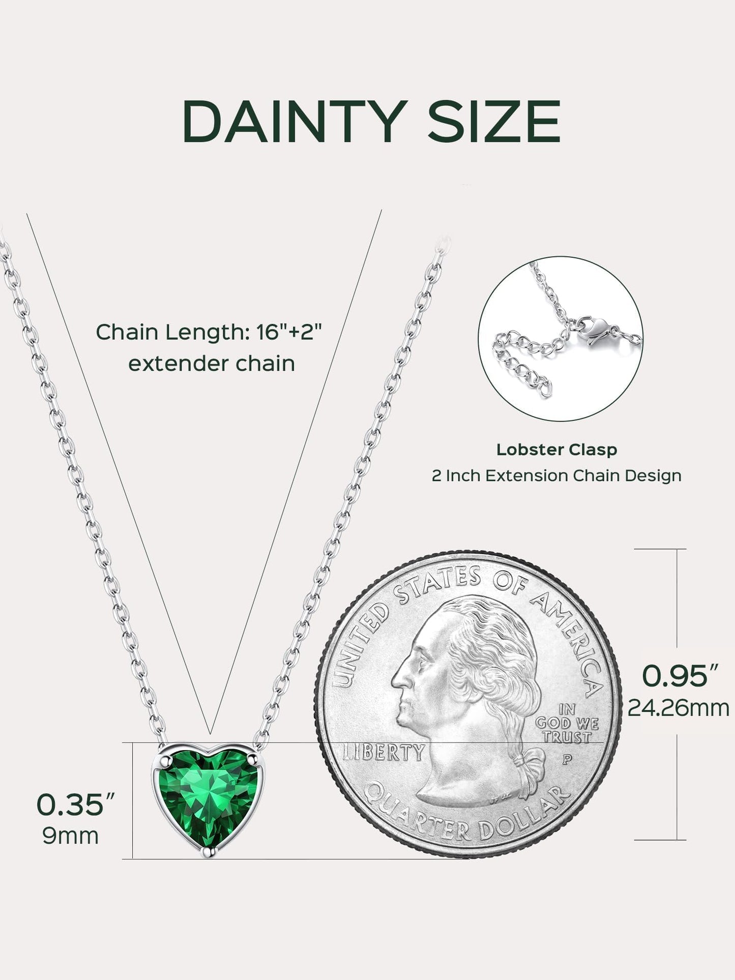 ChicSilver Emerald Necklace May Birthstone Necklace for Women Love Heart Necklaces Green Stone Necklaces for Women