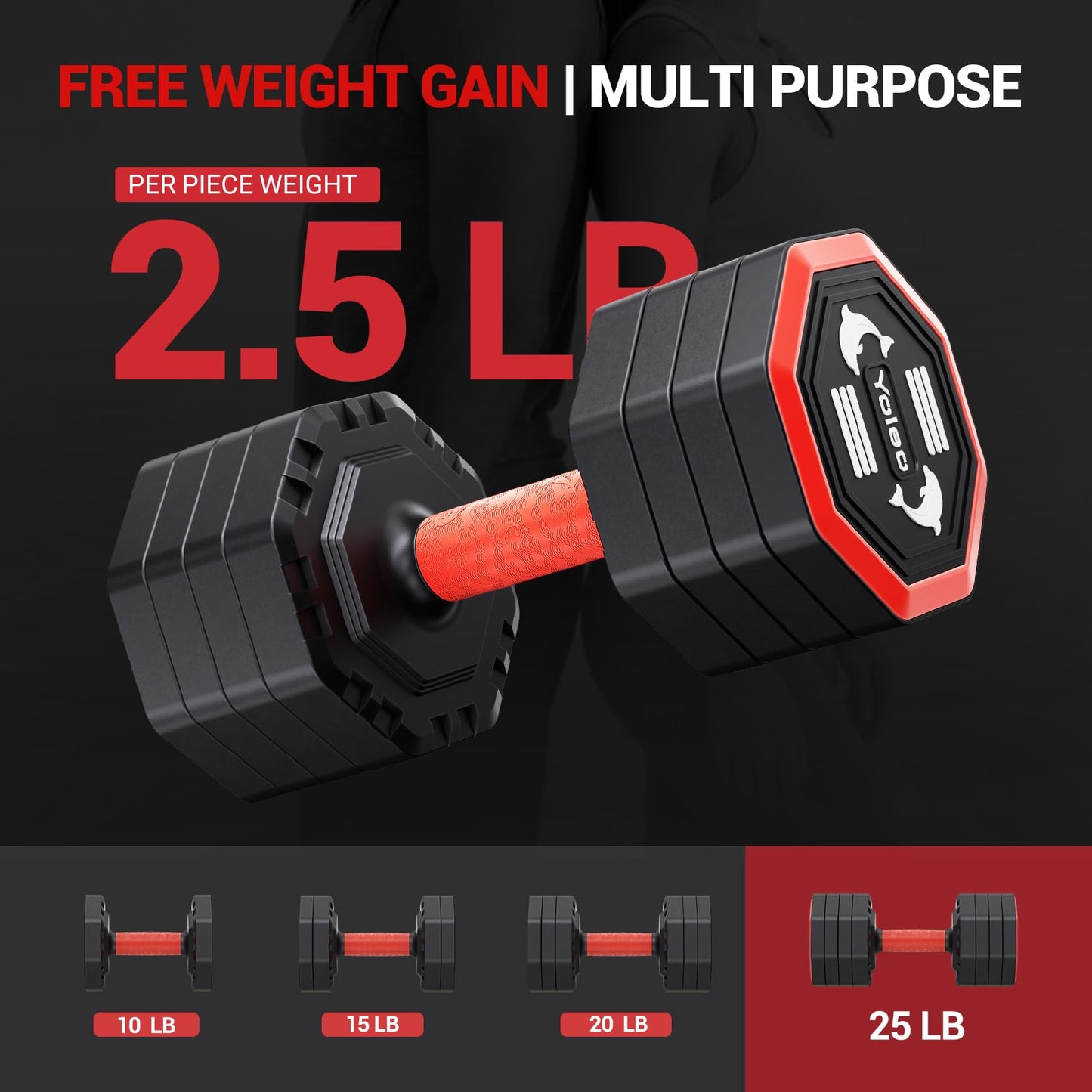 Yoleo Adjustable Dumbbell Set, Weights Dumbbells Set at Home Workout Equipment, 4 in 1 Each Premium Tai Chi-Style Rotary Mounting Adjustable 10/15/20/25 lb dumbbells, with TPU Soft Rubber Handle Suitable Men/Women Updated 2.0, 2pcs