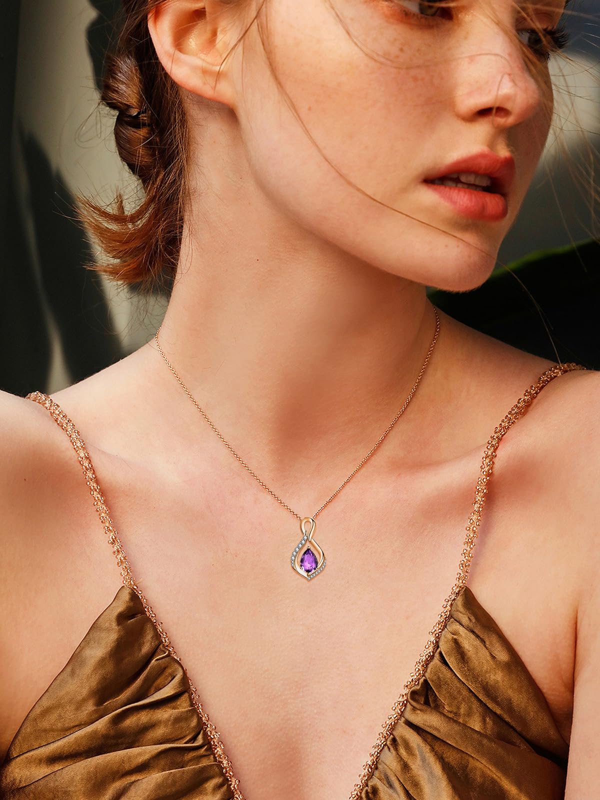 JIYVY32 Amethyst Infinity Necklace for Women February Birthstone Necklaces Rose Gold Plating Anniversary Birthday Gifts for Wife Her Mom Girlfriend Birthstone Jewelry Gifts for Women