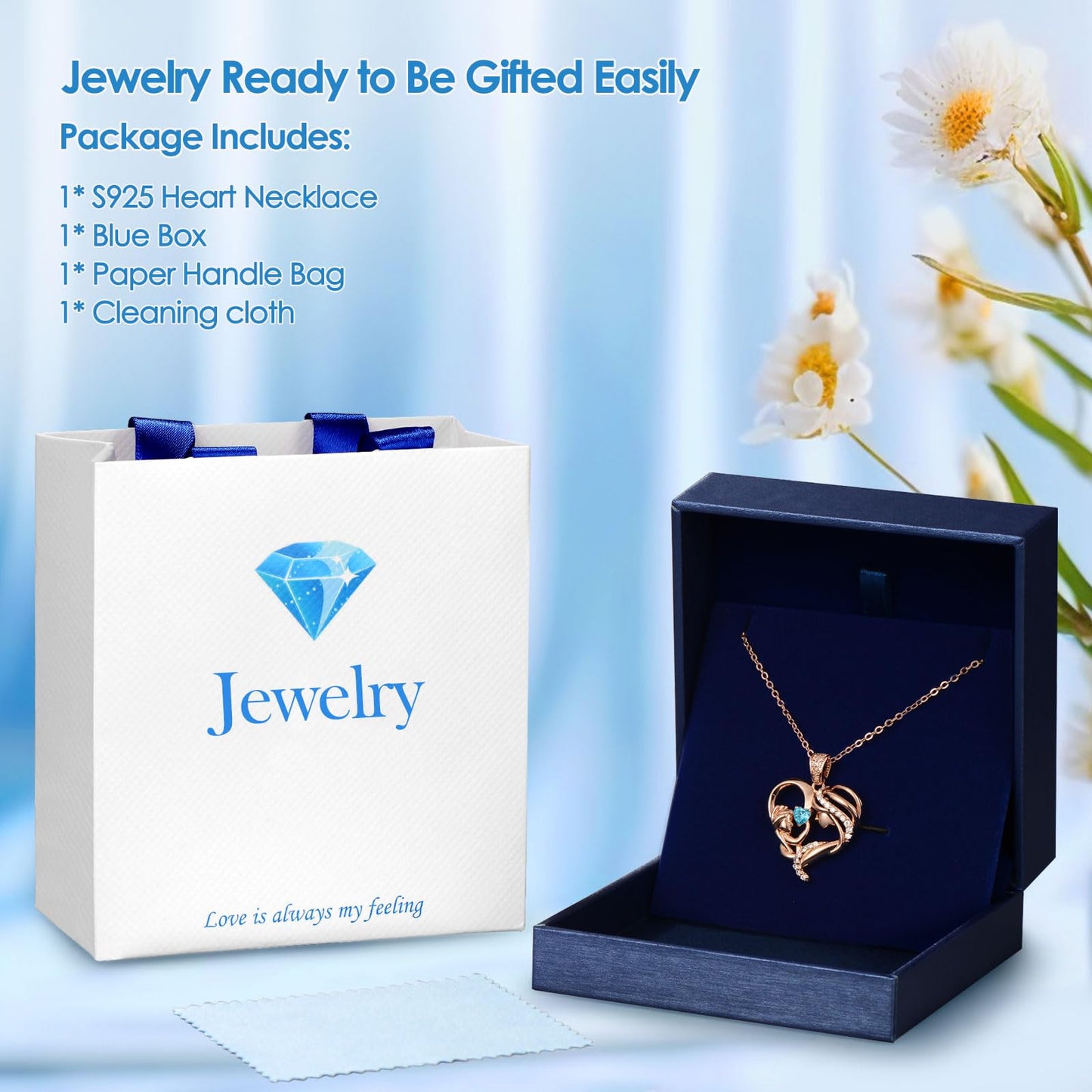 Zifeel Mothers Day Gifts for Mom Wife Her Grandma, S925 Sterling Silver Birthstone Necklaces Jewelry for Women, Mother's Day Love Heart Pendant Necklace for Anniversary Birthday Christmas Day