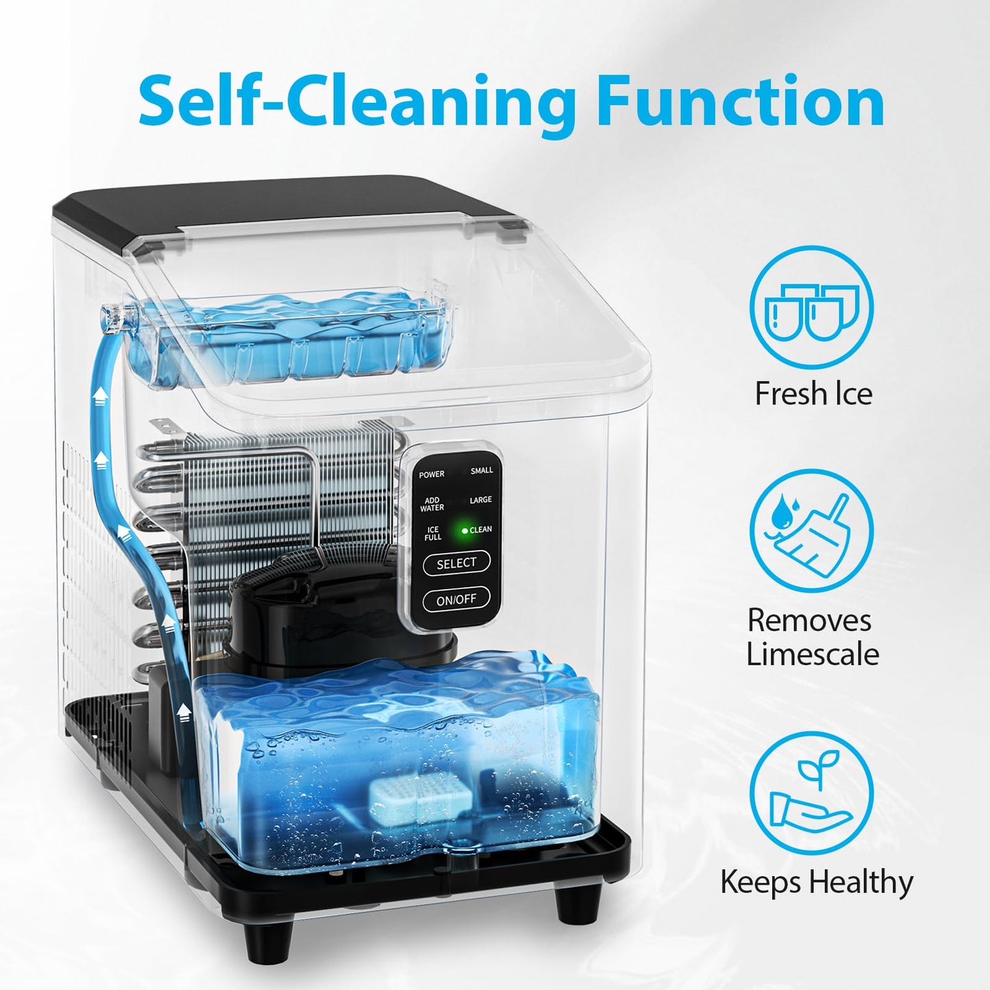 Aeitto Ice Maker Countertop 26lbs/24H, Ice Machine 8 Ice Cubes Ready in 6 Mins, Auto Self-Cleaning for Home/Kitchen/Office Stainles with Basket & Scoop, s2 Sizes of Bullet Ice Portable Ice Makers