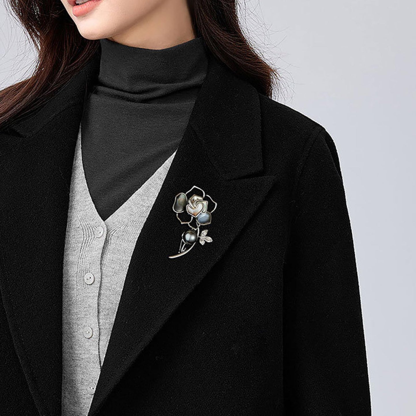Fashion Brooches For Women, Rose Flower Brooch, Suitable For Party And Daily Wear On Many Occasions，Gold/Grey