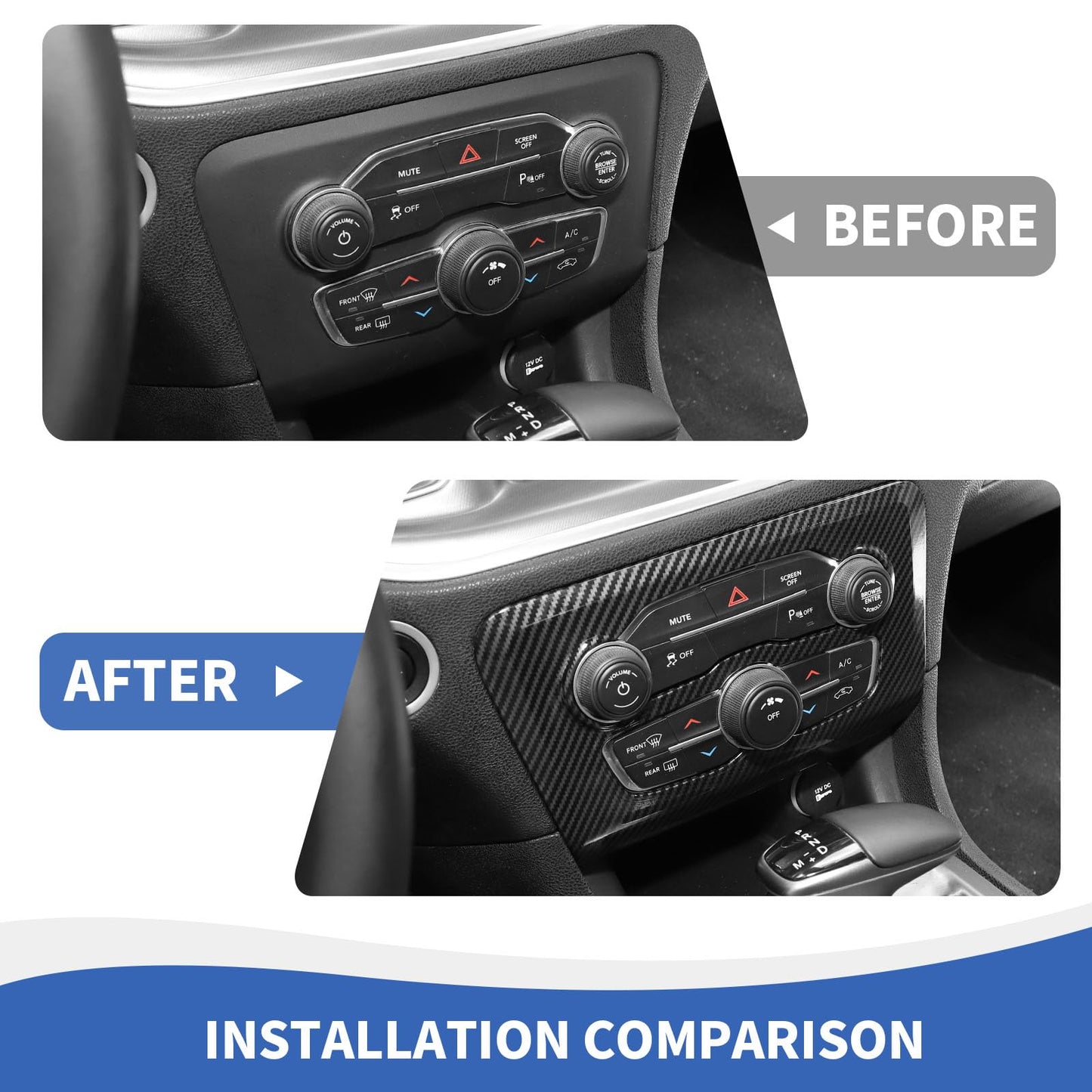 RAZPOY 12PCS Carbon Fiber Interior Trim Accessories Compatible with Dodge Charger 2015-2024, Center Console Dashboard Trim Gear Shift Panel Cover