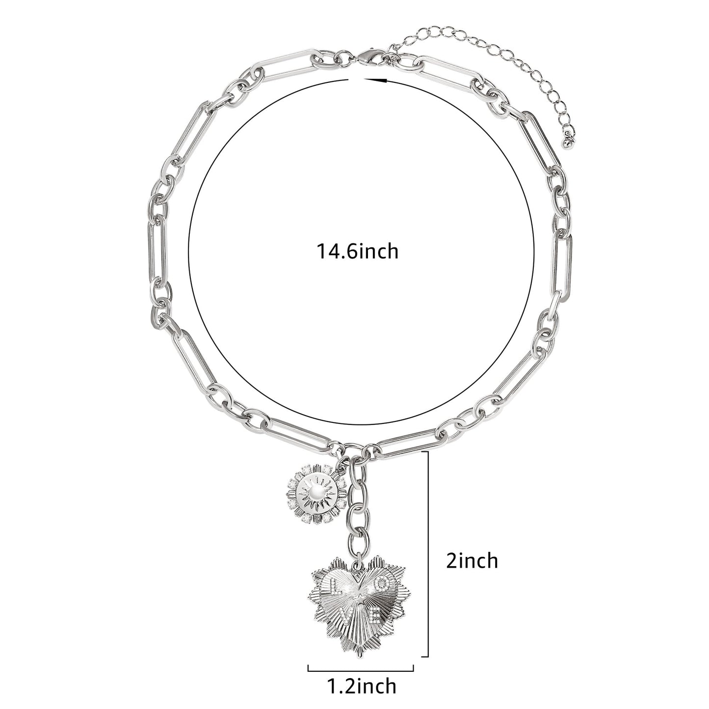 BONJOULRY Heart Necklace Silver Chunky Heart Necklace for Women, Non Tarnish Trendy Heart Choker Pendant Waterproof Heart Jewelry Gifts