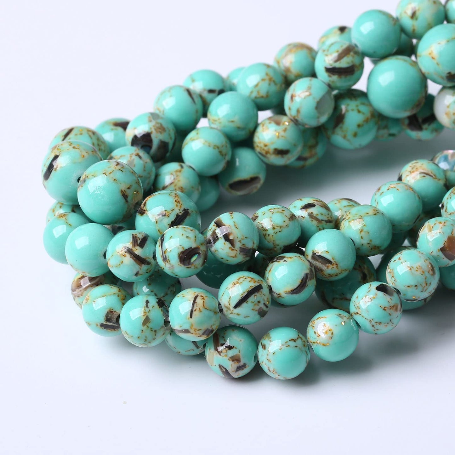 60PCS 6MM Turquoise Beads with Mother-of-Pearl Round Loose Beads Natural Gem Beads for Jewelry Making 15