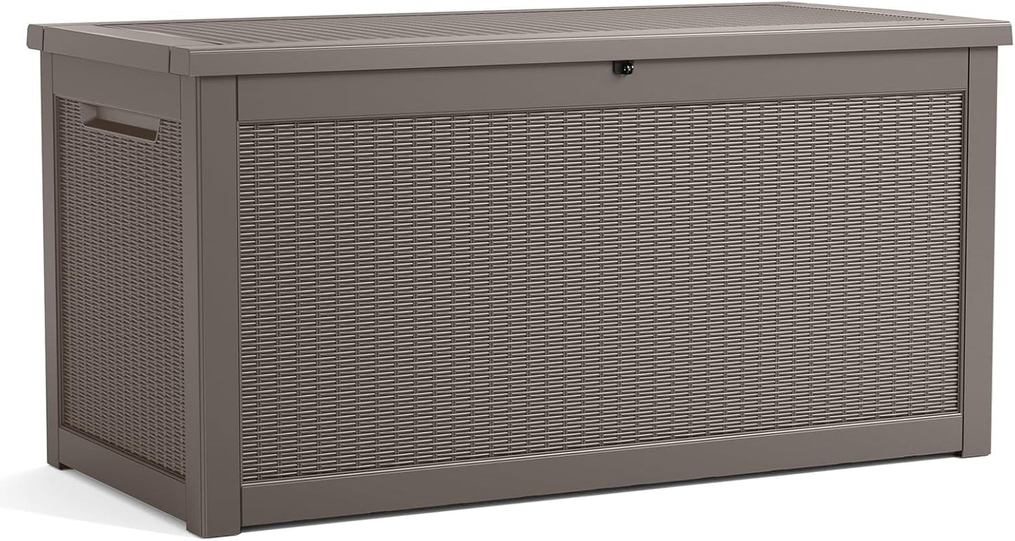 TARKARI 320 Gallon Lockable Resin Deck Box, Waterproof & UV-Resistant Outdoor Storage Box for Outdoor Cushion Storage, Garden Tools & Pool Accessories Storage, Gray