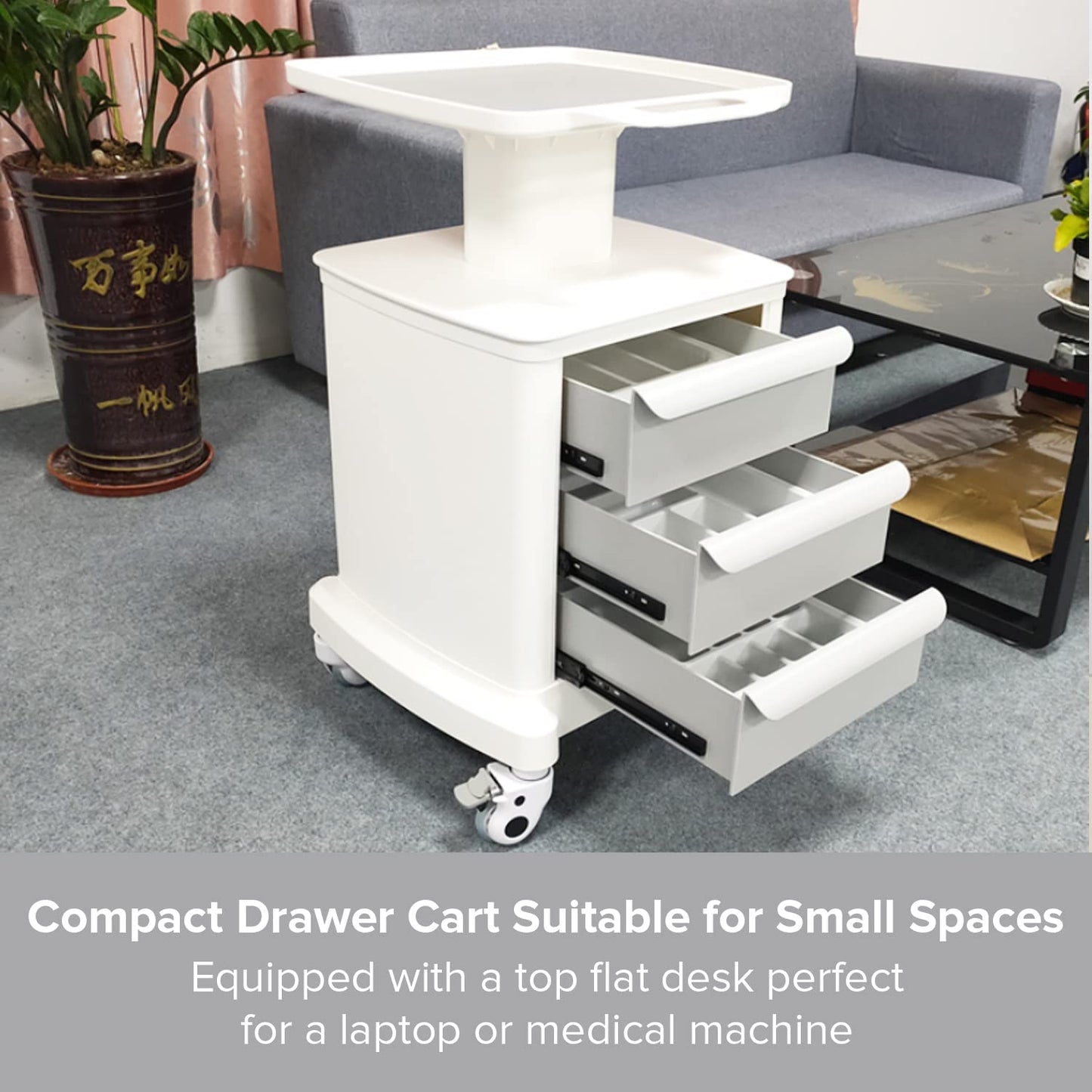 Professional-Grade 3-Drawer Utility Cart on Wheels - Trolley Cart w/ 3 Drawers & Utility Desk - Mobile Storage Cart, Cavitation Machine, Salon Supplies - Max 50kg/110lb Load…