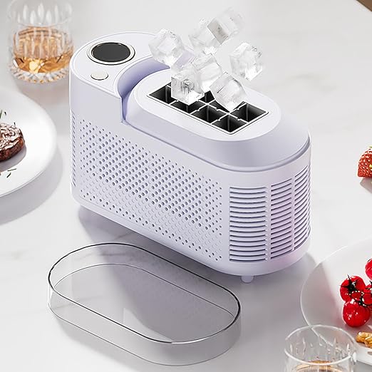 Mini Ice Maker Machine Counter Top for Home, Ice Ready in 10 Mins, Low Noise & Energy Saving, Easy to Clean, Portable Small Clear Ice Cube Maker for Kitchen (Purple Standard)