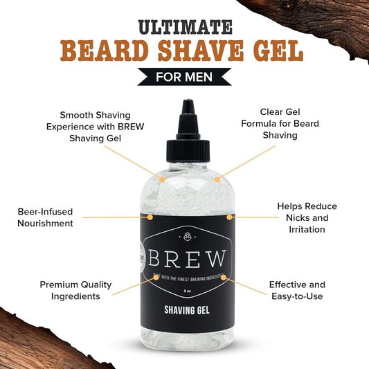 Beard Shave Gel – Clear Shaving Gel for Beards – Nutrient-Rich Formula – Provides Smooth Shave – Premium Ingredients – Hops, Barley, Yeast – 8 oz.